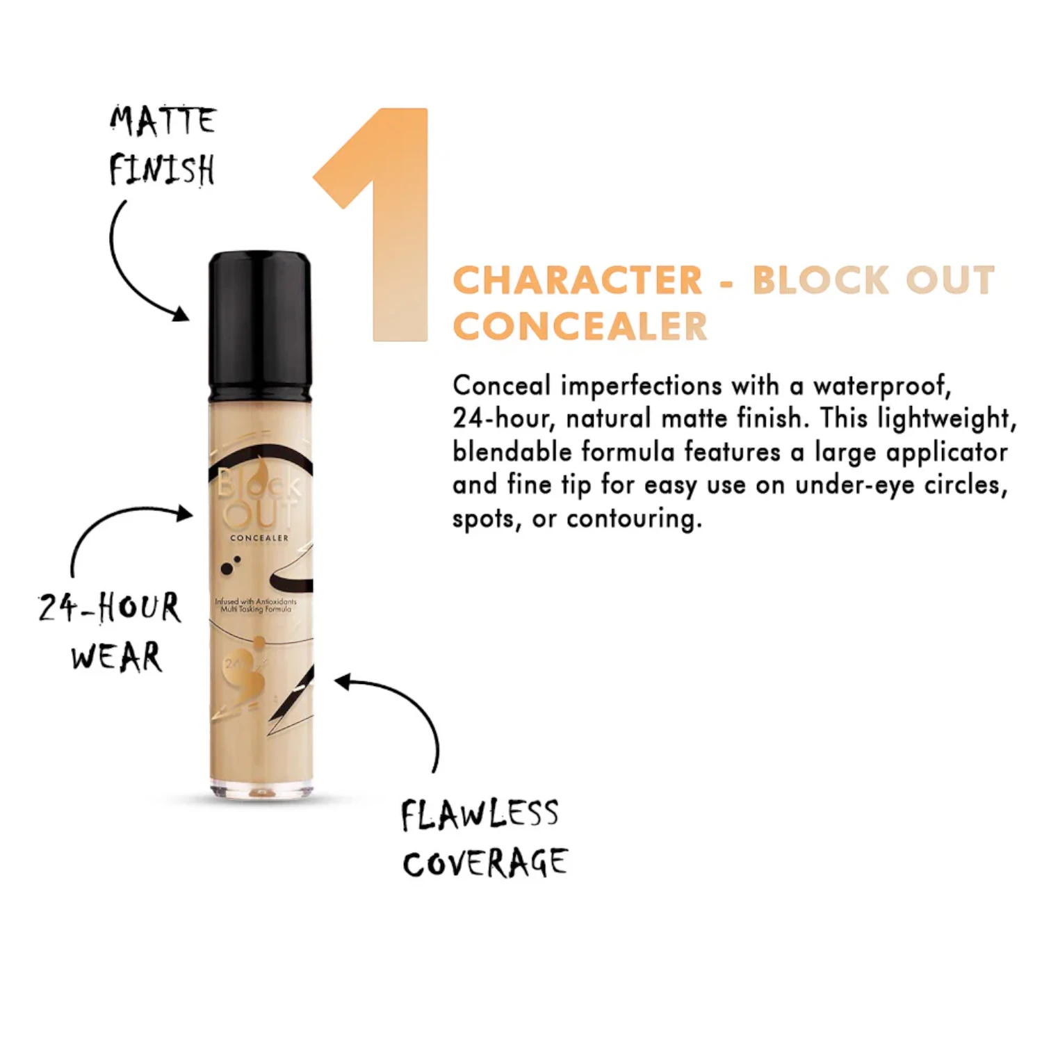 Character Block Out Concealer Chantilly BOC005 | 24H Full Coverage, Lightweight, Antioxidant-Infused, Long-Lasting Concealer - Damoo