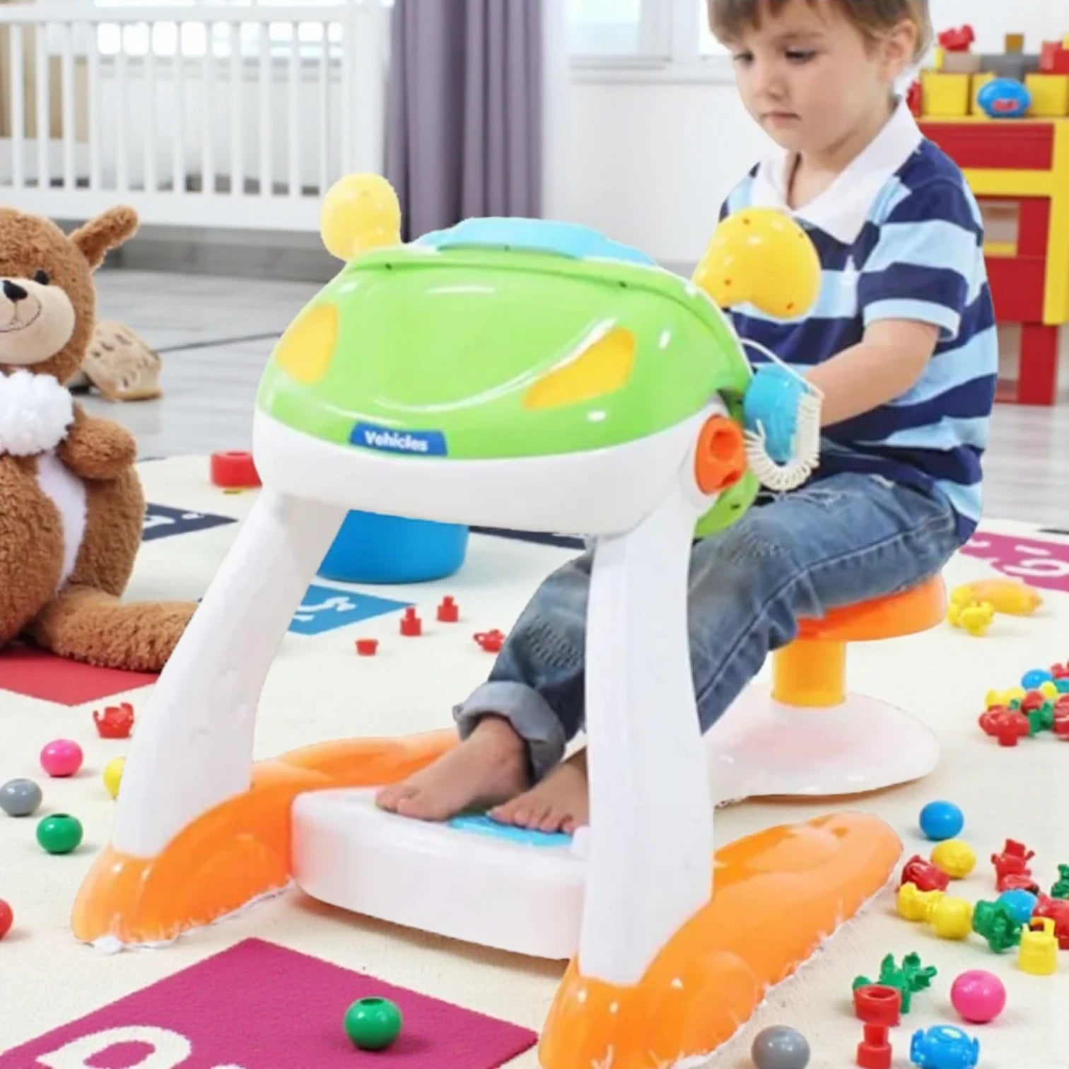 Baoli Dreaming Party Simulated Driving Toy for Kids | Interactive Car Simulator with Music, Lights, Pedals & Microphone | Educational Pretend Play Driving Cab with Stool for Boys & Girls 3+
