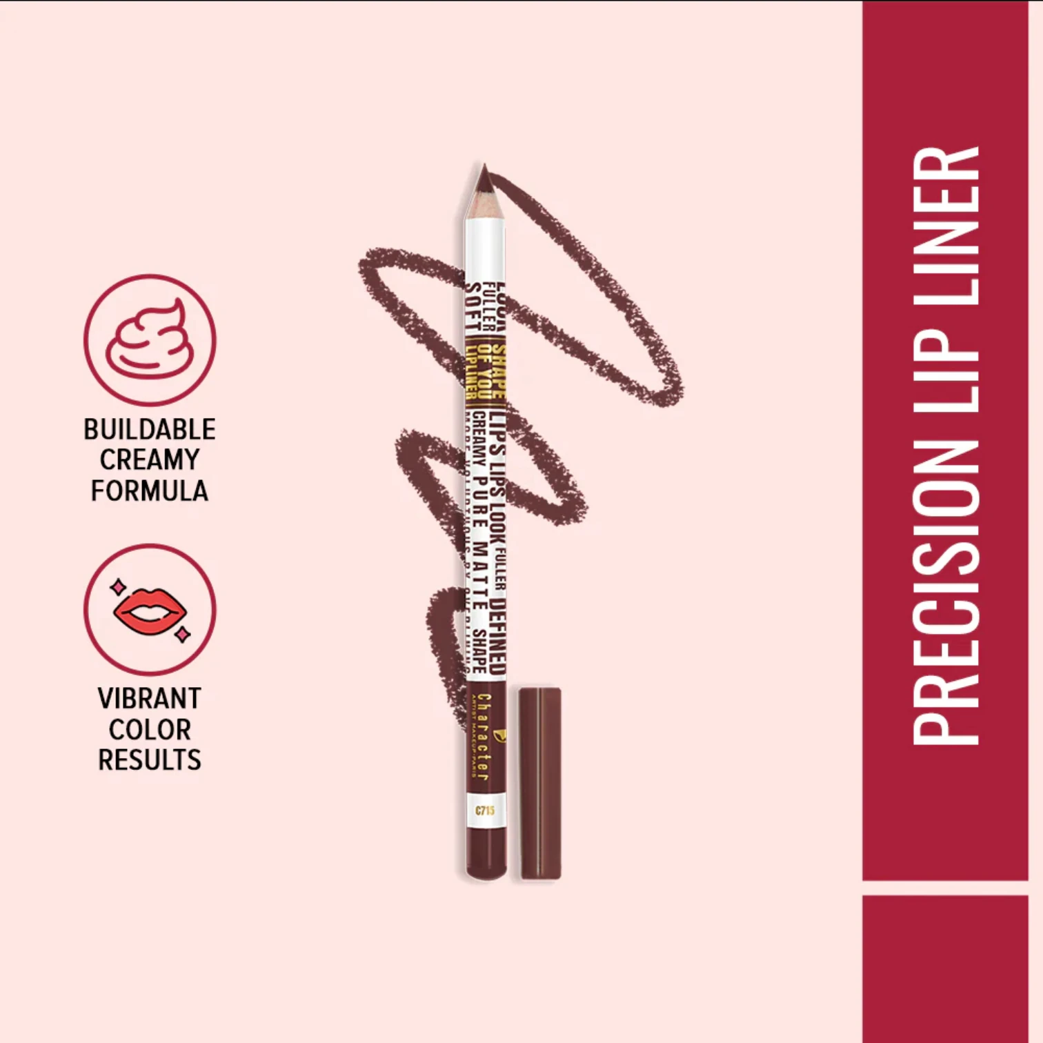 Character Shape of You Lipliner C715 | Creamy Matte Lip Pencil, Ultra-Defining, Long-Lasting, Smudge-Proof & Easy Glide Formula for Perfectly Outlined & Fuller Lips – Professional Lip Liner Pencil - Damoo