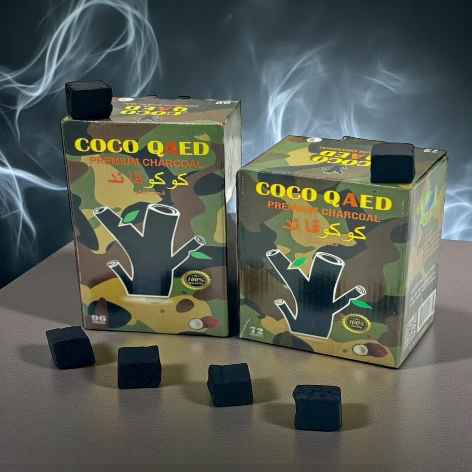 Coco Qaed Natural Coconut Charcoal Briquettes | 1KG (96 Pcs) Premium Shisha Charcoal | Additive-Free Hookah Charcoal from Coconut Shells