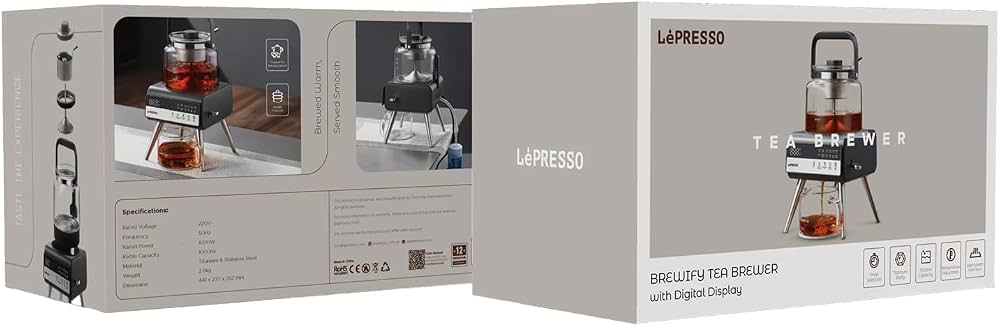 محضّر الشاي الكهربائي LePRESSO BREWIFY بسعة 1000 مل وشاشة رقمية – مؤقت، ضبط الحرارة ووظيفة الحفاظ على السخونة
