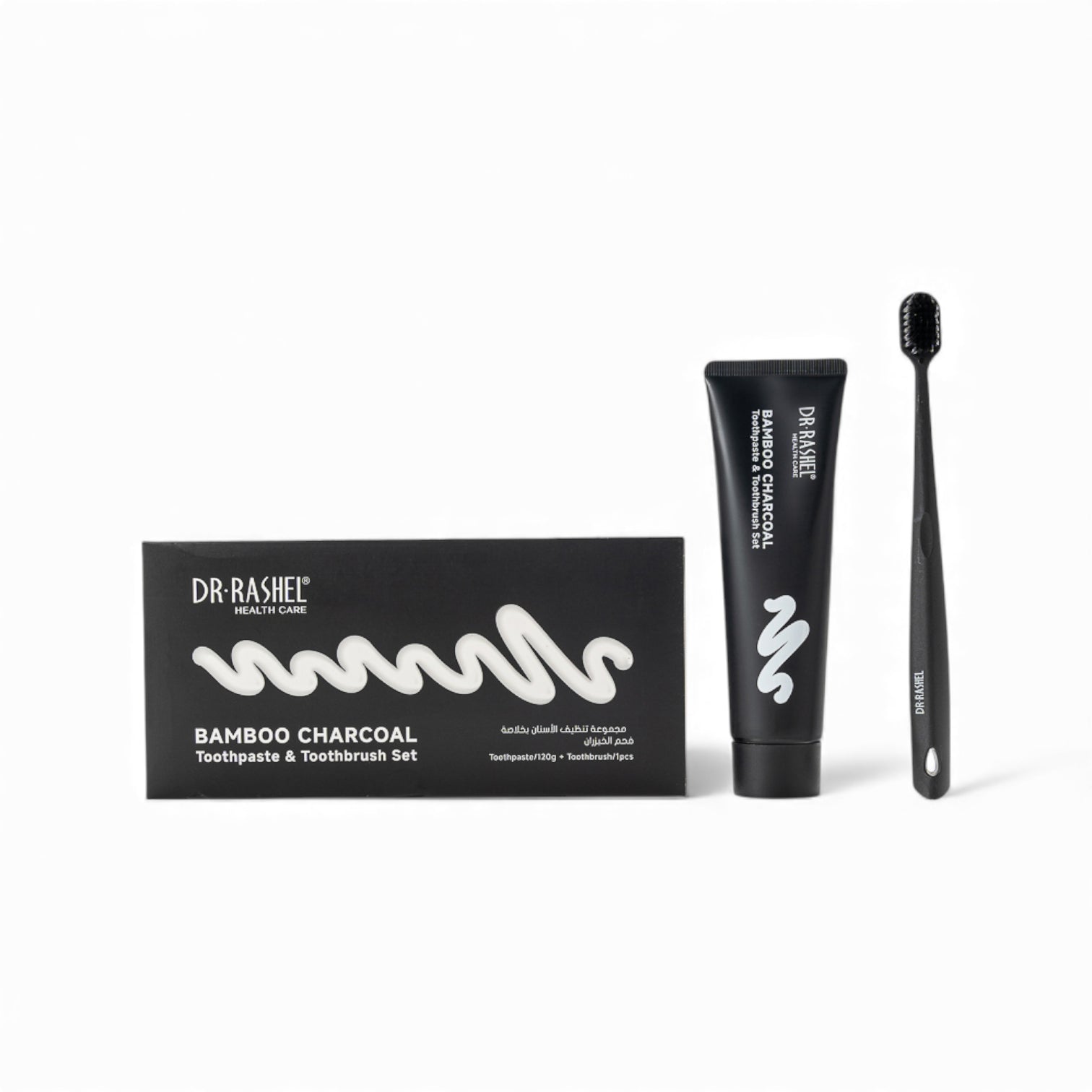 Dr. Rashel Bamboo Charcoal Toothpaste & Soft-Bristle Toothbrush Set – Deep Cleaning, Whitening & Fresh Breath – 120g + 1pc - Damoo