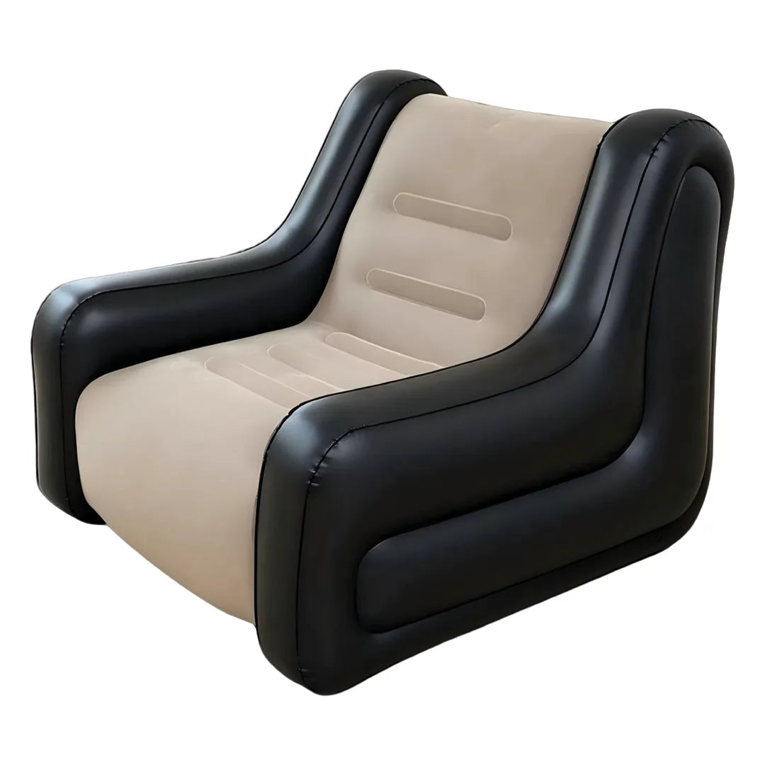 GREEN LION Single Seater Inflatable Sofa GMT-7 – Beige & Black, 300 KG Load Capacity, Manual Pump Included, Ultra-Soft Flocked Finish, 2-Min Inflation