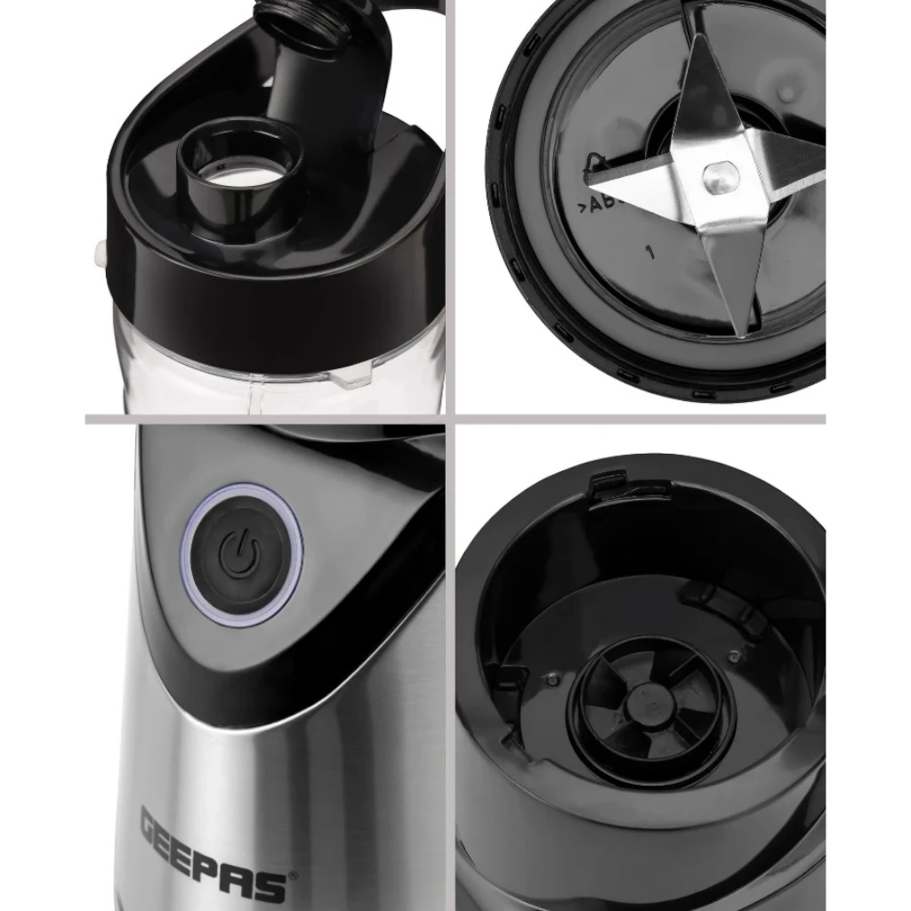 Geepas Personal Blender – 500W Portable Smoothie & Milkshake Maker with Stainless Steel Blades, 570ml & 400ml BPA-Free Tritan Bottles, Safety Lock, One-Touch Operation, Multi-Safe Protection, ABS Housing – GSB44075N – Black - Damoo