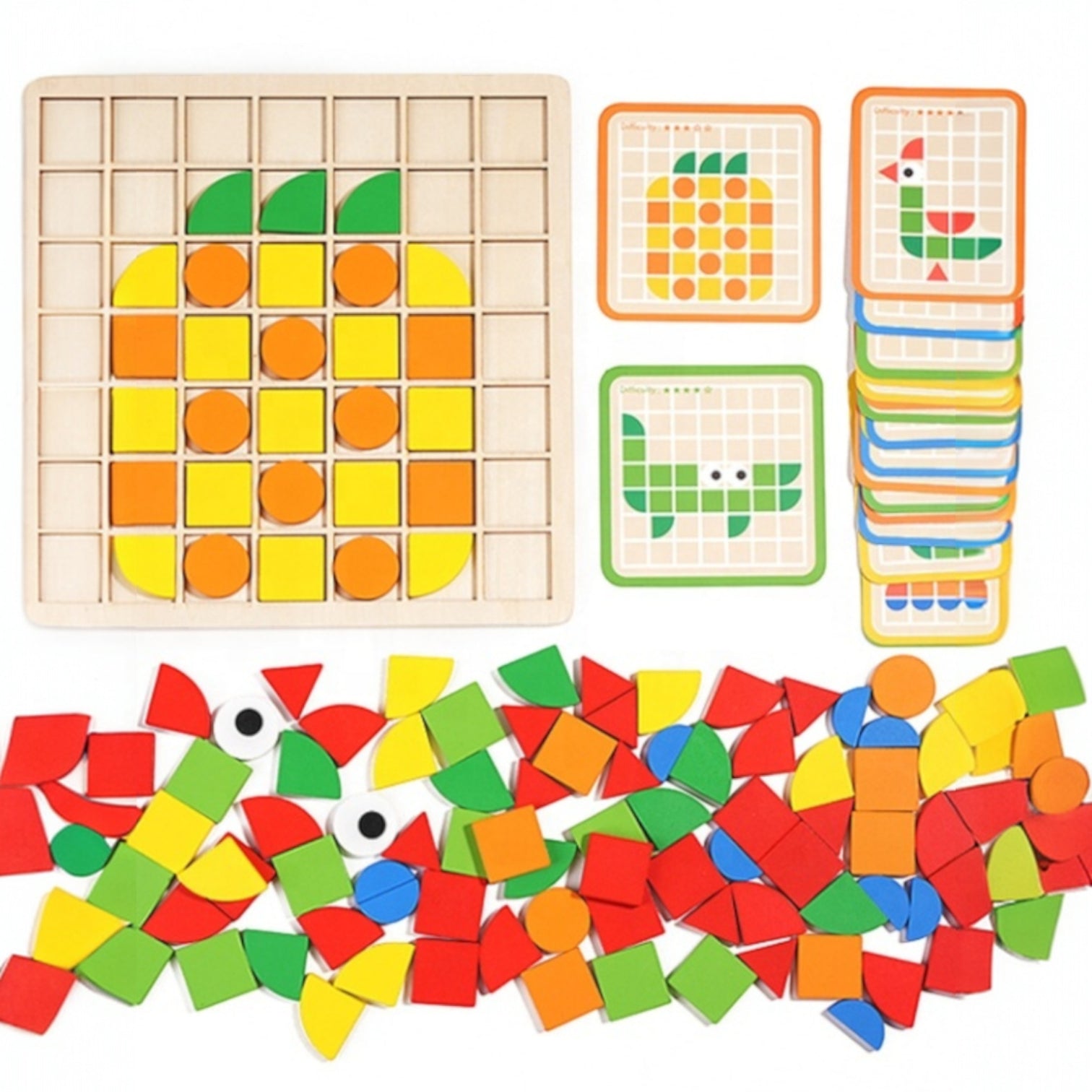 BMT 3D Mosaic Puzzle Wooden Building Blocks Toy – 120 Pcs Montessori Early Educational Set with Sticks, Rings, Pattern Cards & Storage Bag | Creative STEM Learning Toy for Kids Ages 3+ - Damoo
