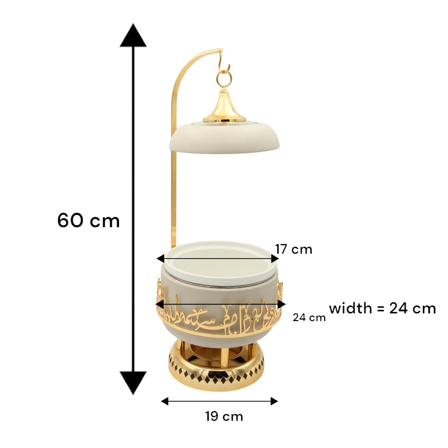 Otantik Luxury Arabic Serving Buffet Dish with Lid & Stand 2.5 Liters – Insulated Food Warmer with Silver Arabic Calligraphy Design – Elegant Bone China & Stainless Steel Thermal Chafing Dish for Majlis & Events - Jiwar Collection - Damoo