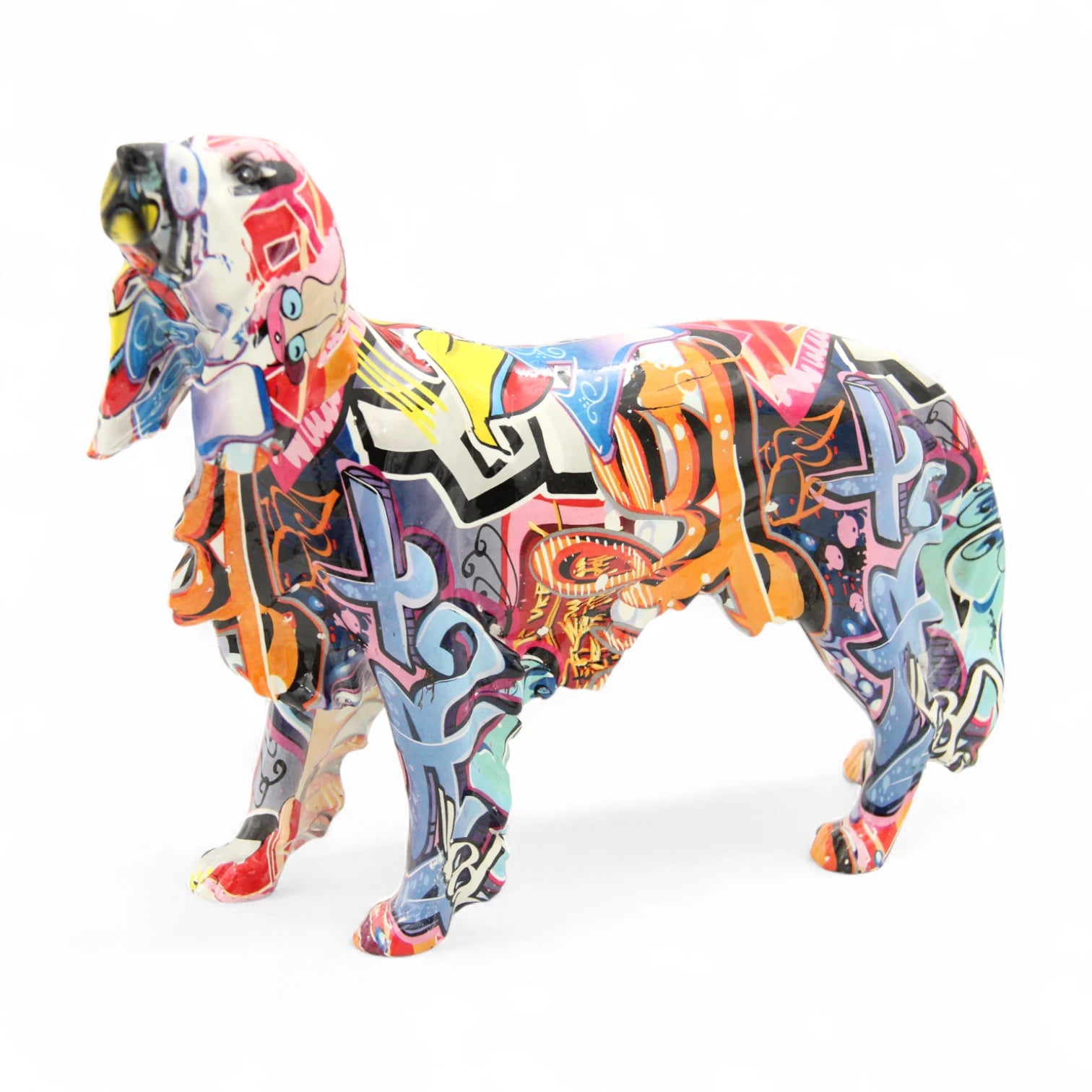 Colorful Graffiti Dog Statue – Modern Abstract Decorative Animal Figurine for Home, Office & Gift – Artistic Street Art-Inspired Dog Sculpture - Damoo