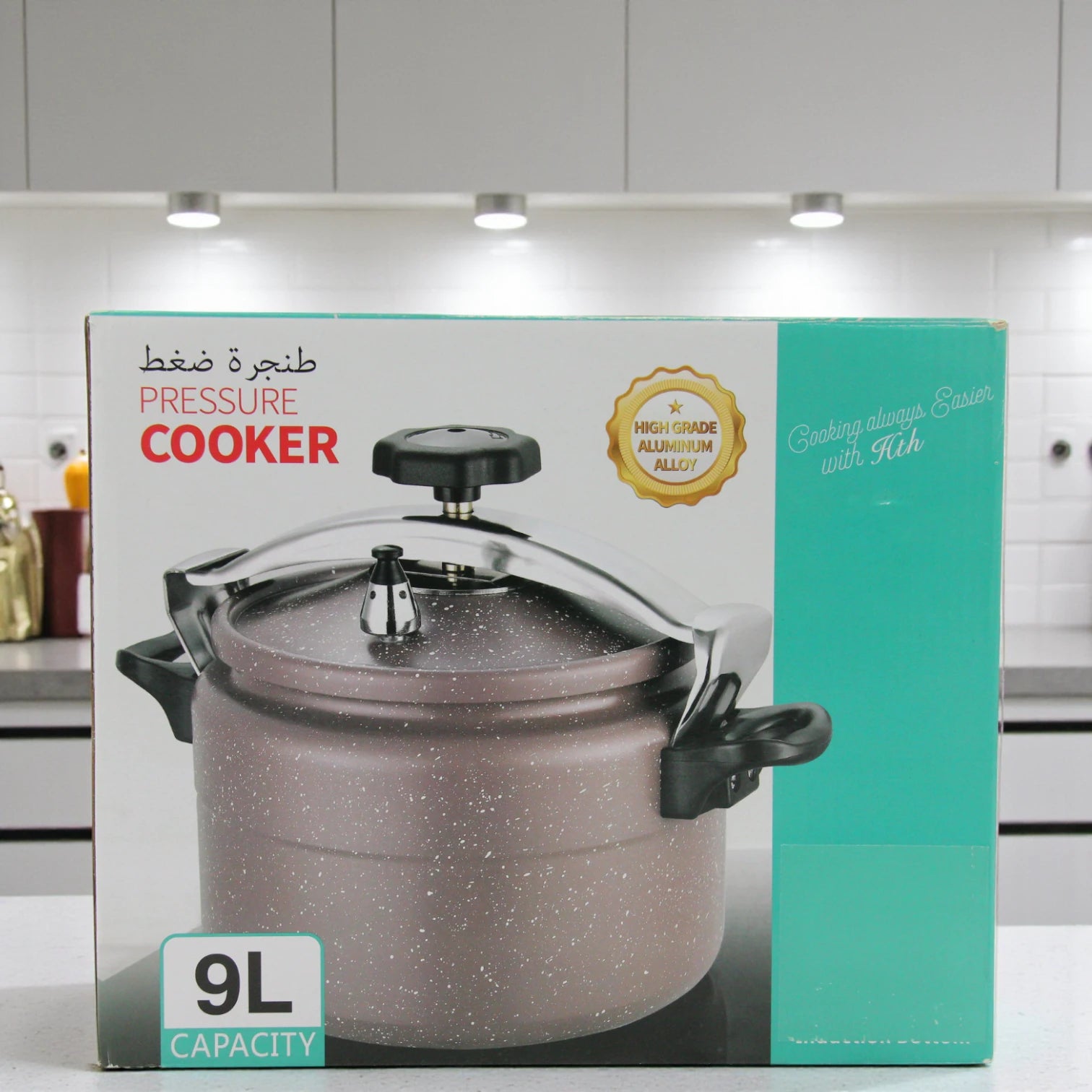 HTH High-Grade Aluminium Pressure Cooker 9L – Durable & Fast Cooking Pot with Secure Lock Lid, Non-Stick Finish, Ideal for Large Families - Damoo