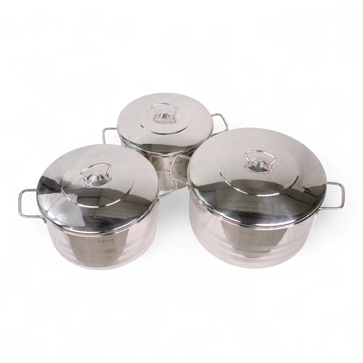 Astra Stainless Steel Cookware Set HM120 – 6-Piece Premium 18/10 Cr-Ni Steel, Triplex Capsule Bottom, Durable Pots with Lids (7.9L, 9.7L, 14.6L) for Healthy & Efficient Cooking - Damoo