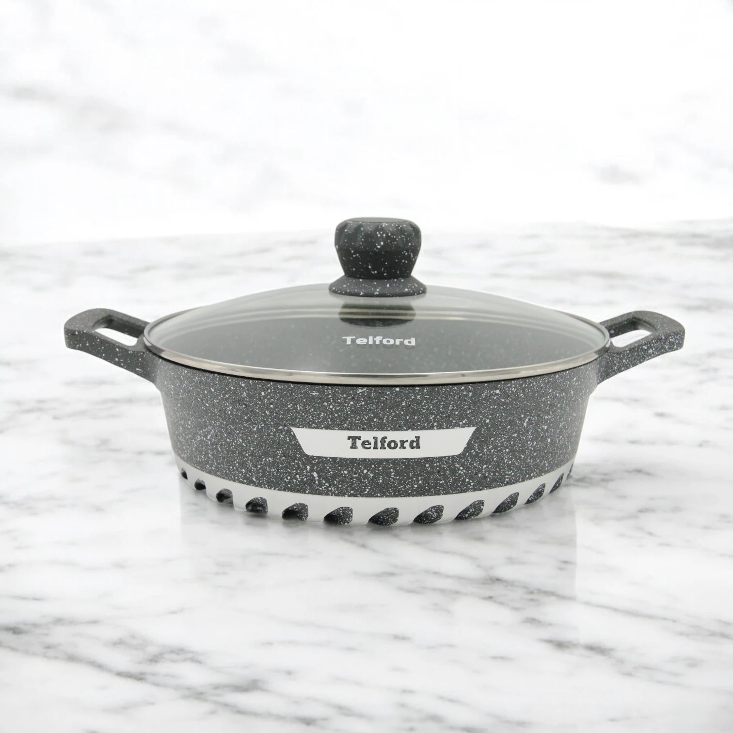 Telford 17 PCS Non-Stick Cookware Set TGC-17M – Eco-Friendly Granite Coated Die-Cast Aluminum Pots & Pans with Lids, Casseroles, Shallow Pot, Frying Pan & Silicone Spatula – Durable, Scratch-Proof, Easy to Clean - Damoo