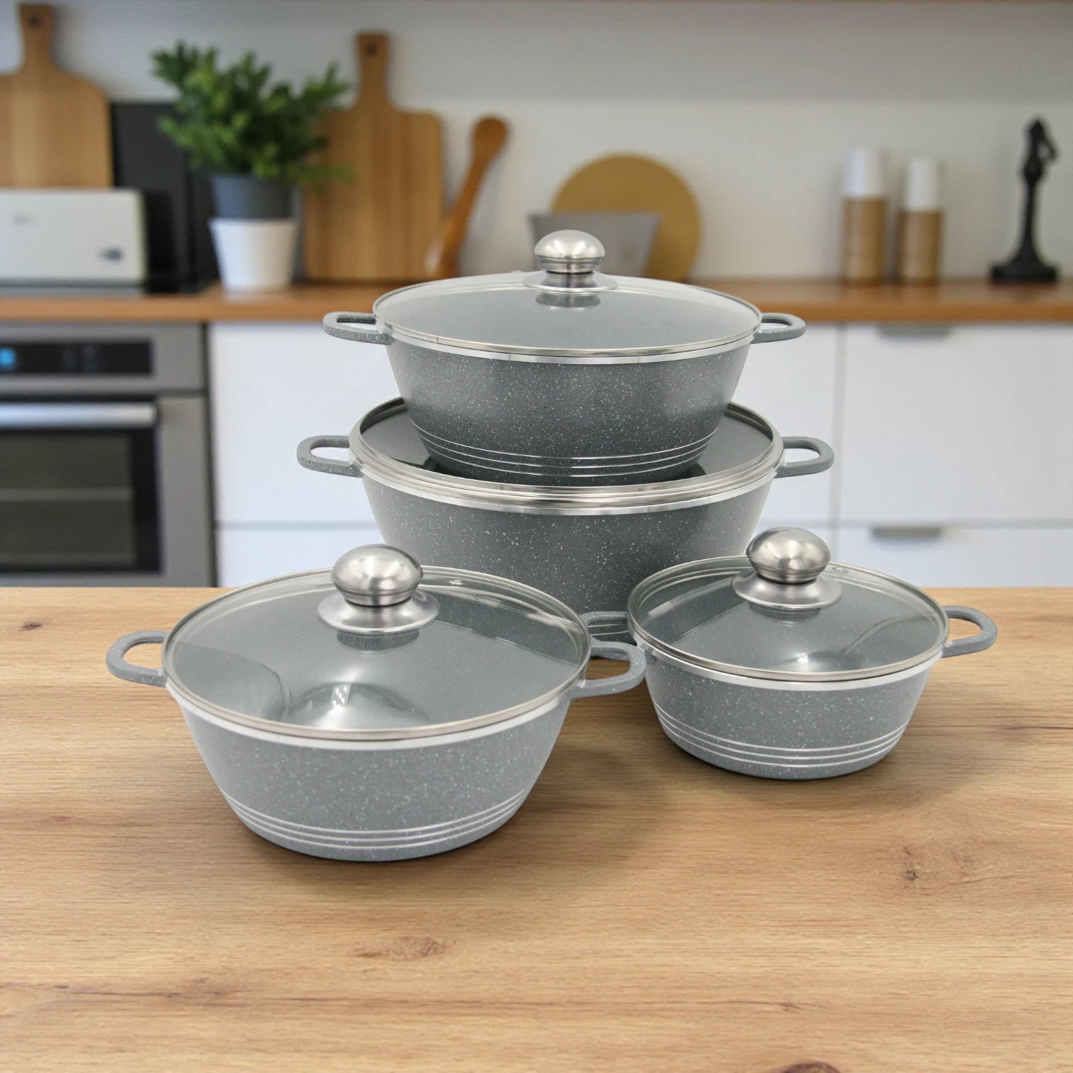Hot Chef 10-Piece Non-Stick Cookware Set – Premium Granite Marble Casserole Pots with Glass Lids & Low Casserole, Durable, PFOA-Free, Healthy & Stylish Kitchen Set - Damoo