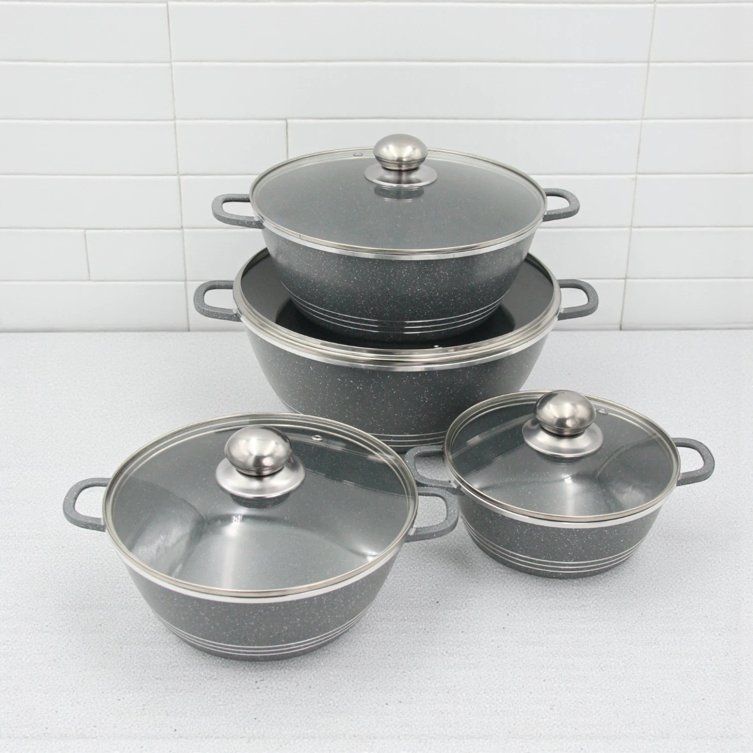 Hot Chef 10-Piece Non-Stick Cookware Set – Premium Granite Marble Casserole Pots with Glass Lids & Low Casserole, Durable, PFOA-Free, Healthy & Stylish Kitchen Set - Damoo
