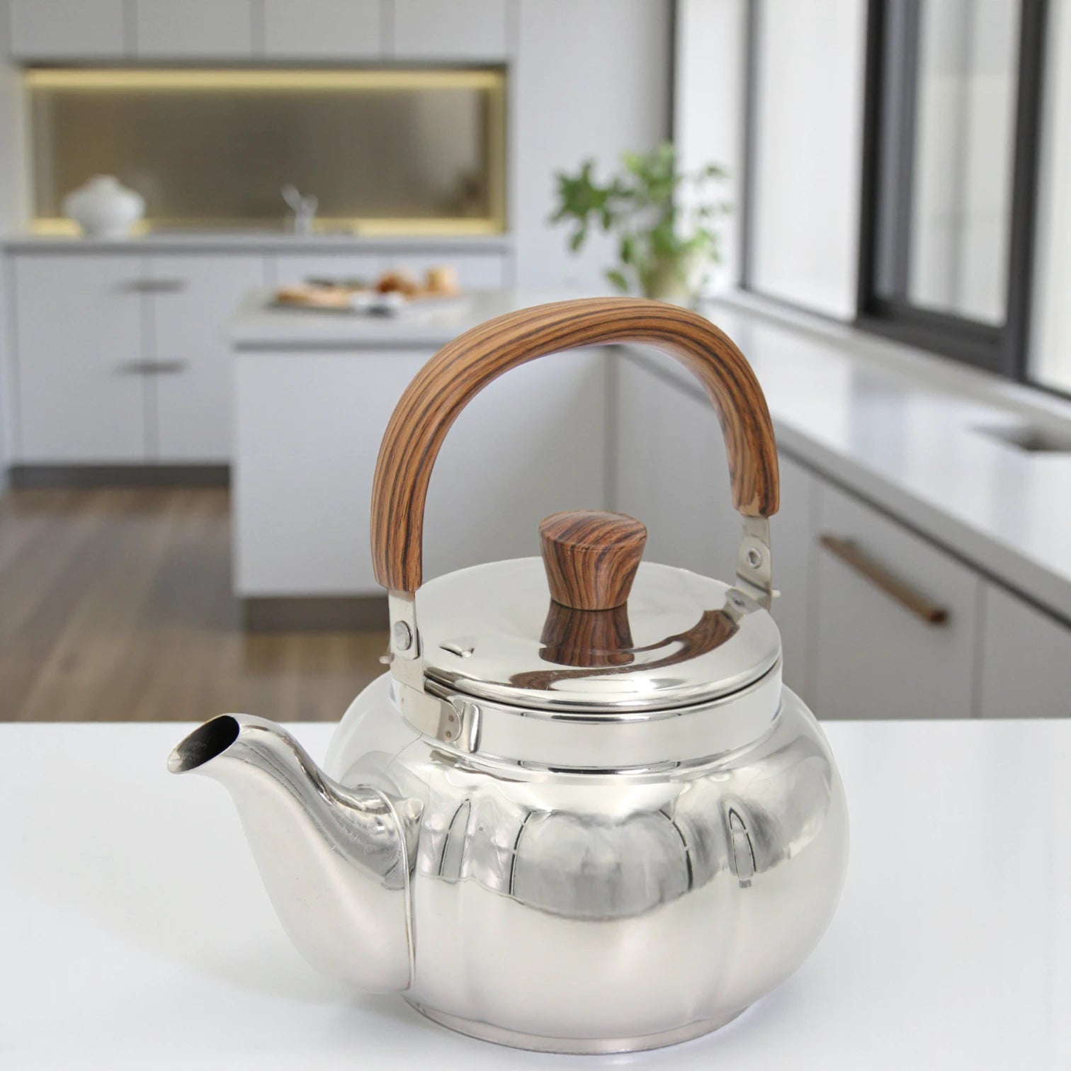 HNT Trading Stainless Steel Kettle 1.5L with Wooden Handle & Lid – Premium Teapot for Home, Office, and Outdoor Use – Durable & Stylish Stainless Steel Ware - Damoo