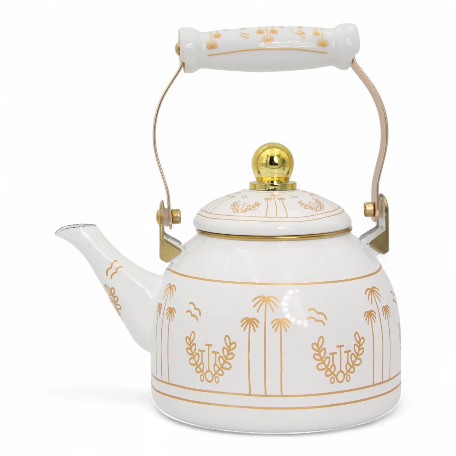 SIMBA Enamel Kettle with Golden Accents – Decorative Tea & Coffee Pot with Sturdy Handle, Vintage Style Kitchen & Dining Serveware - Damoo
