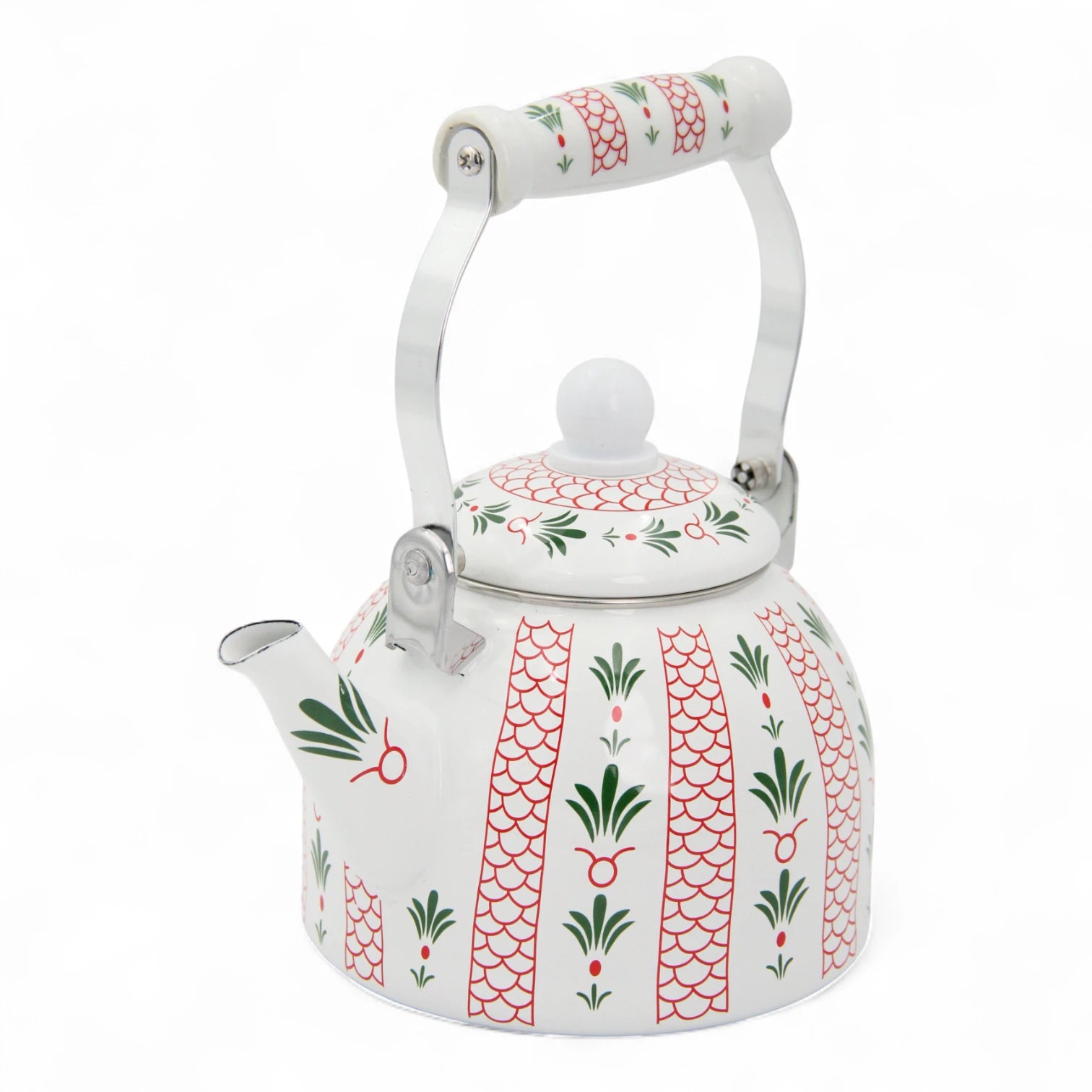 Handcrafted Enamel Kettle with Floral & Scallop Design – Decorative Tea Pot with Handle, Vintage Style Kitchen & Table Décor - Damoo