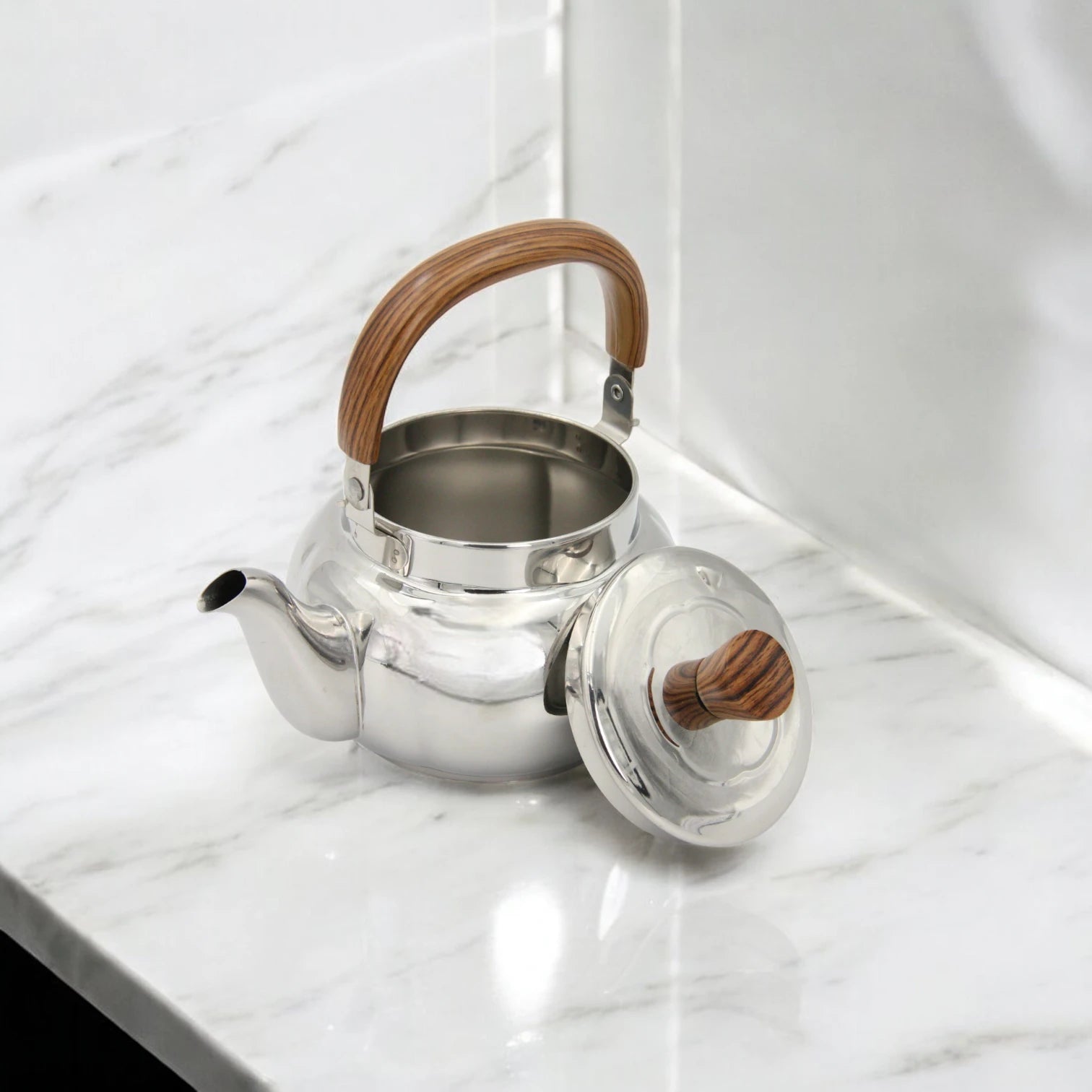 HTH Stainless Steel Whistling Teapot 1.0L – Heat Resistant Handle Tea Kettle for Gas, Electric, Induction, and All Stovetops – Durable Mirror Finish Kettle for Home, Kitchen, Office, Hotel & Restaurant - Damoo