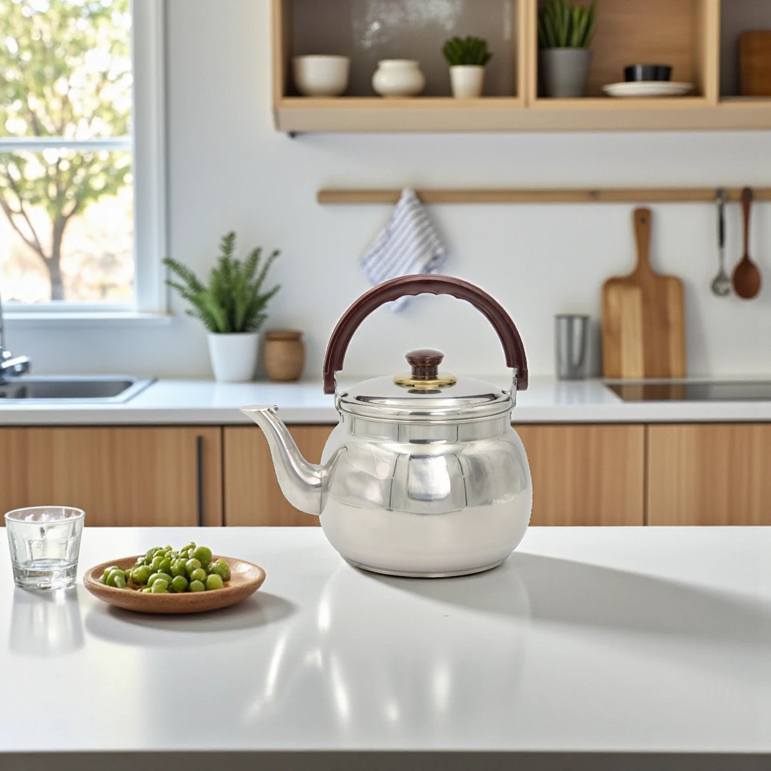 Stainless Steel Tea Kettle with Wooden Handle – Durable Arabic & Turkish Tea Pot – Classic Water Boiling & Serving Teapot - Damoo
