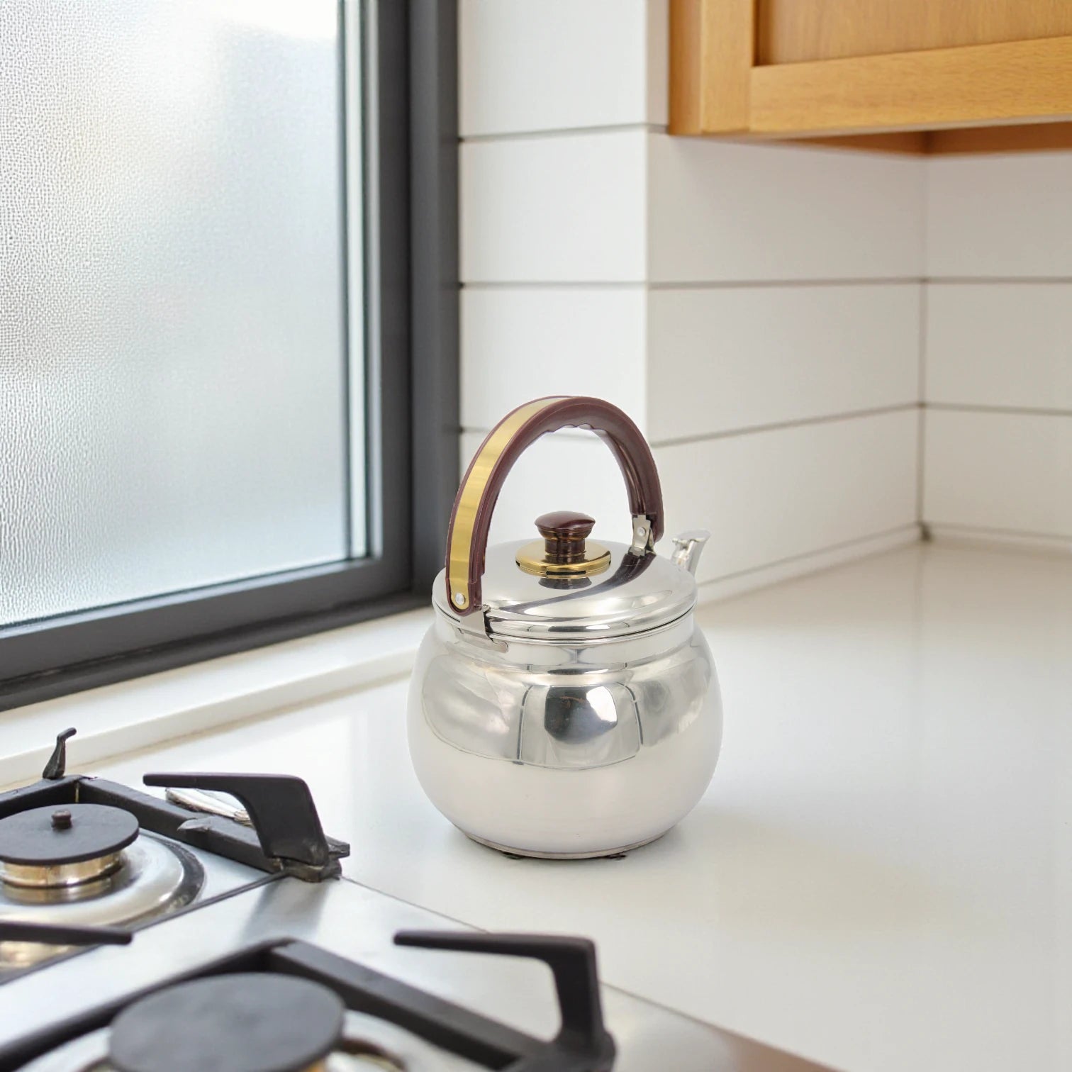 Stainless Steel Tea Kettle with Wooden Handle – Durable Arabic & Turkish Tea Pot – Classic Water Boiling & Serving Teapot - Damoo