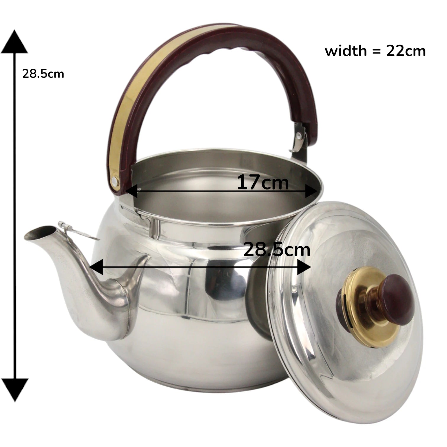 Stainless Steel Tea Kettle with Wooden Handle – Durable Arabic & Turkish Tea Pot – Classic Water Boiling & Serving Teapot - Damoo