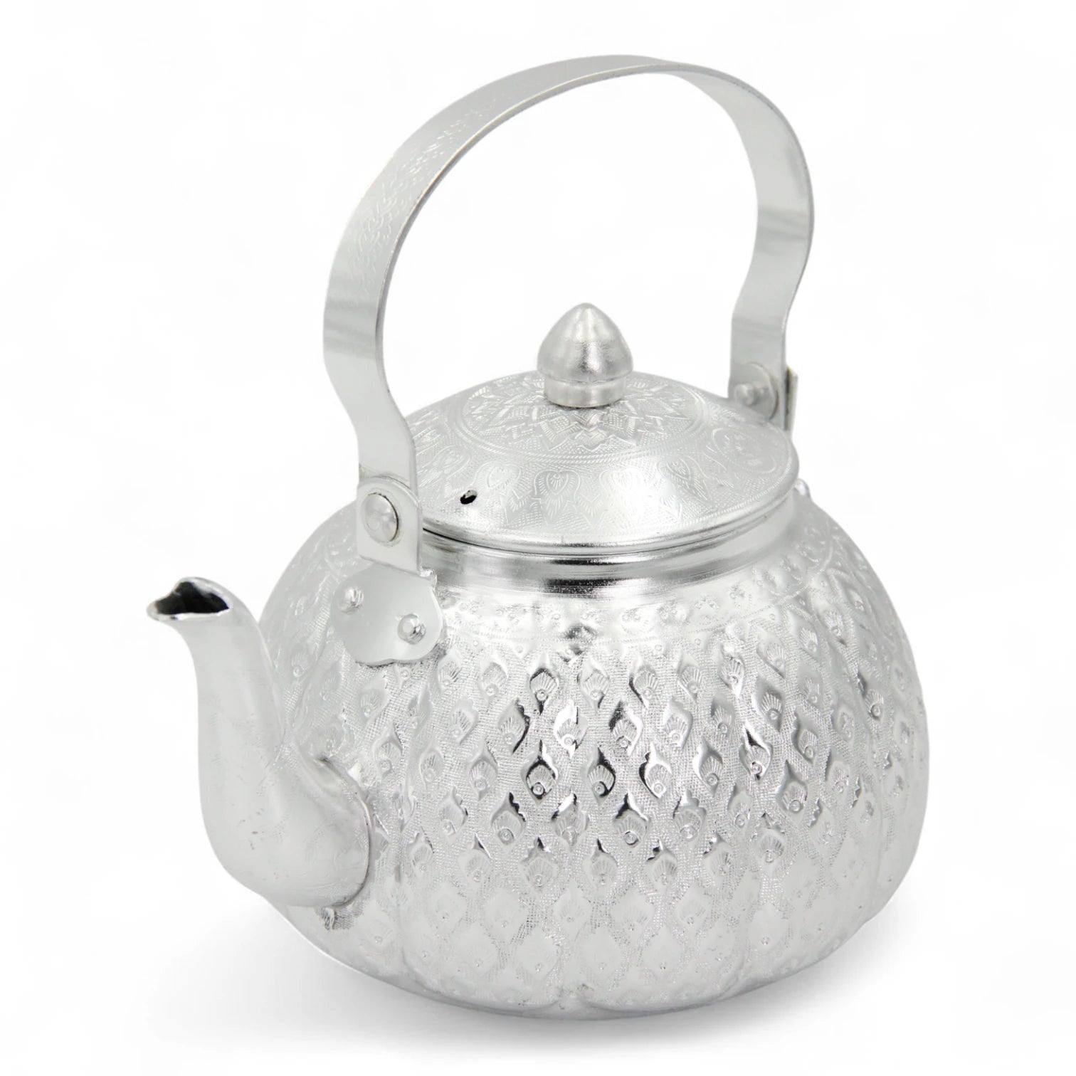 Traditional Silver Decorative Teapot – Vintage Arabic Tea Kettle – Handcrafted Engraved Metal Design – Elegant Serveware & Home Décor - Damoo