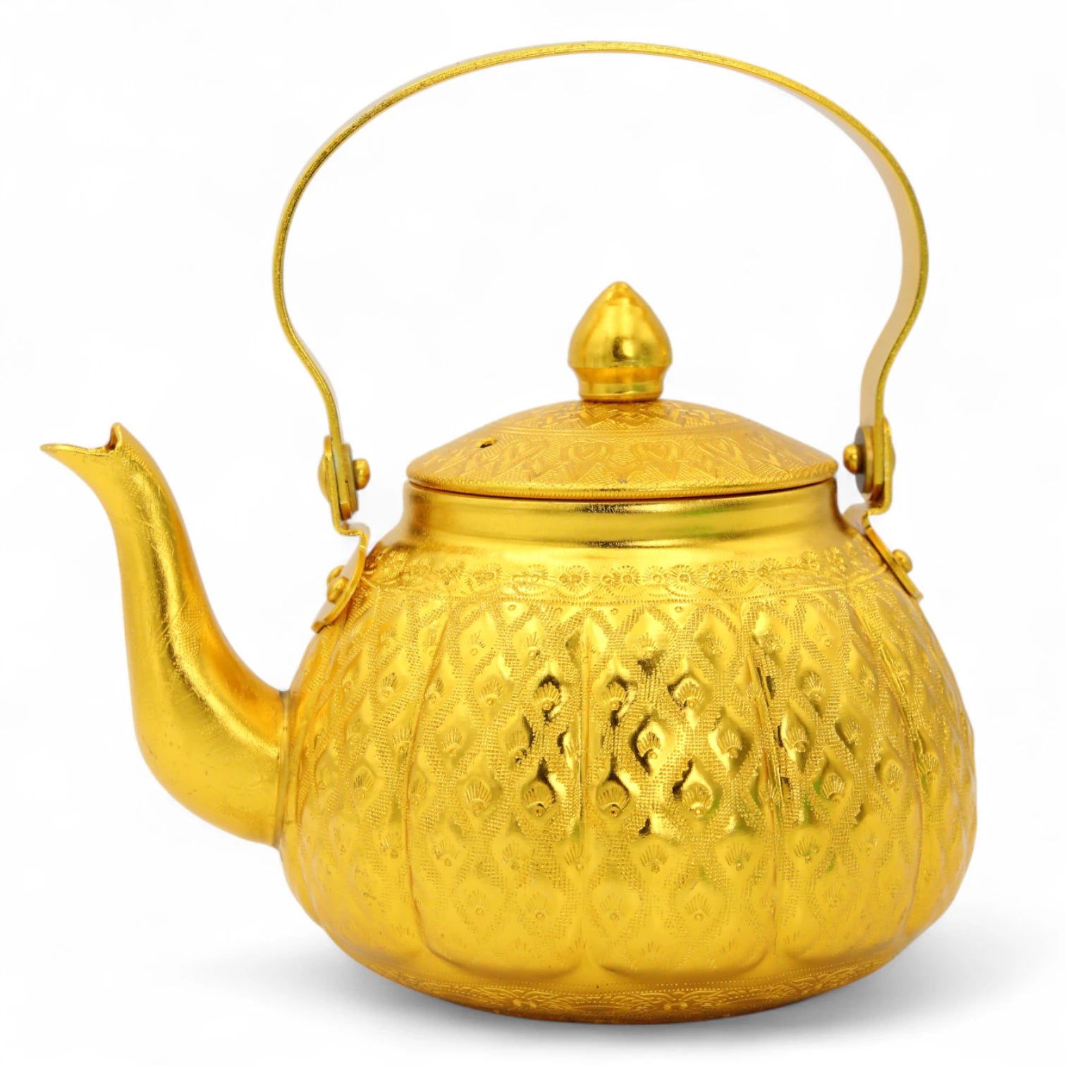 Damoo Elegant Gold Arabic Tea Kettle – Vintage Metal Dallah Style Teapot with Lid – Decorative & Functional – 1L Capacity - Damoo