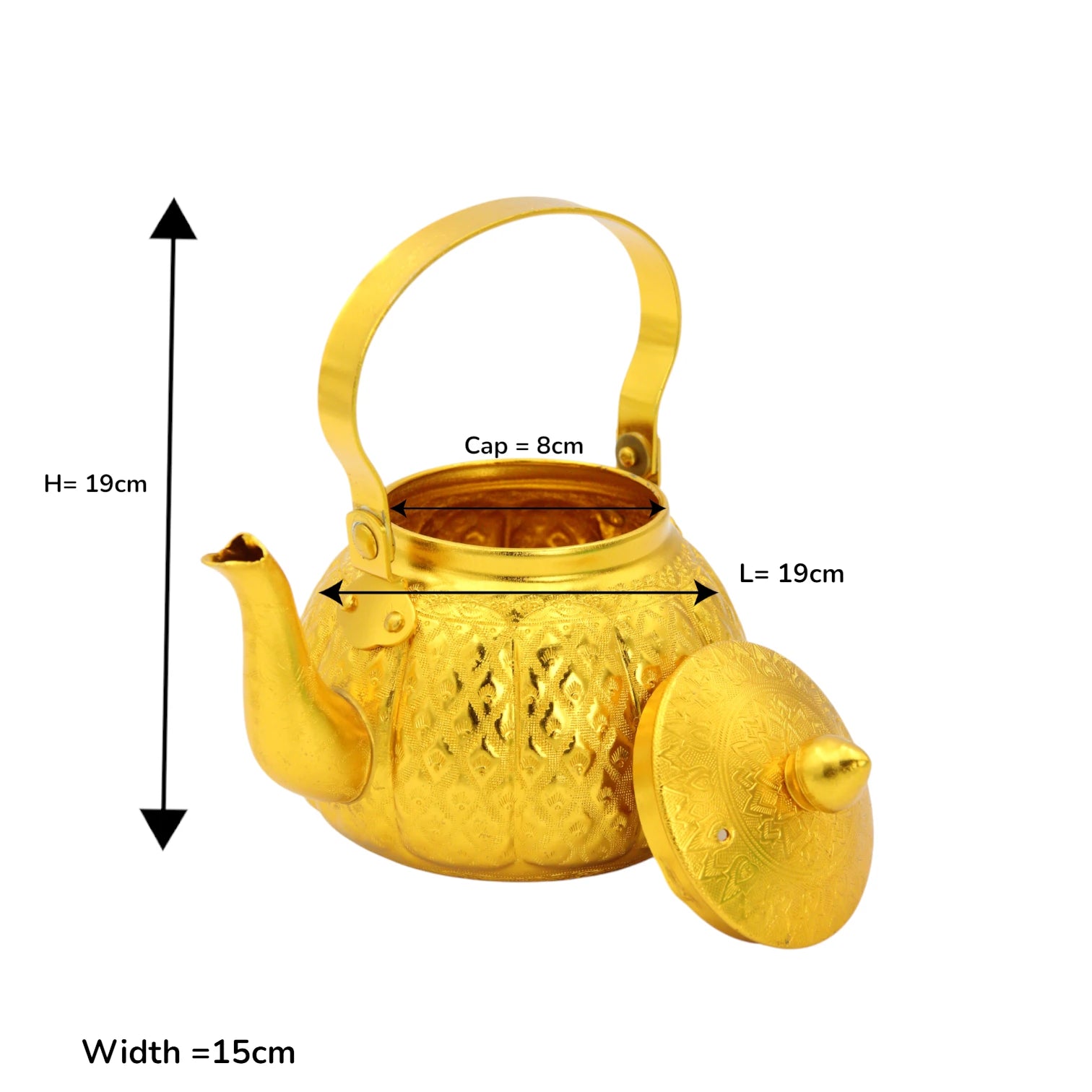 Damoo Elegant Gold Arabic Tea Kettle – Vintage Metal Dallah Style Teapot with Lid – Decorative & Functional – 1L Capacity - Damoo