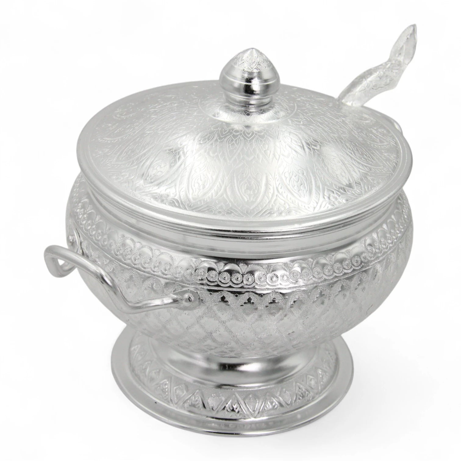 Traditional Aluminum Soup Serving Bowl with Lid & Ladle – Handcrafted Decorative Silver-Colored Hot Pot, Ideal for Soup, Stew & Curry – Premium Durable Design - Damoo
