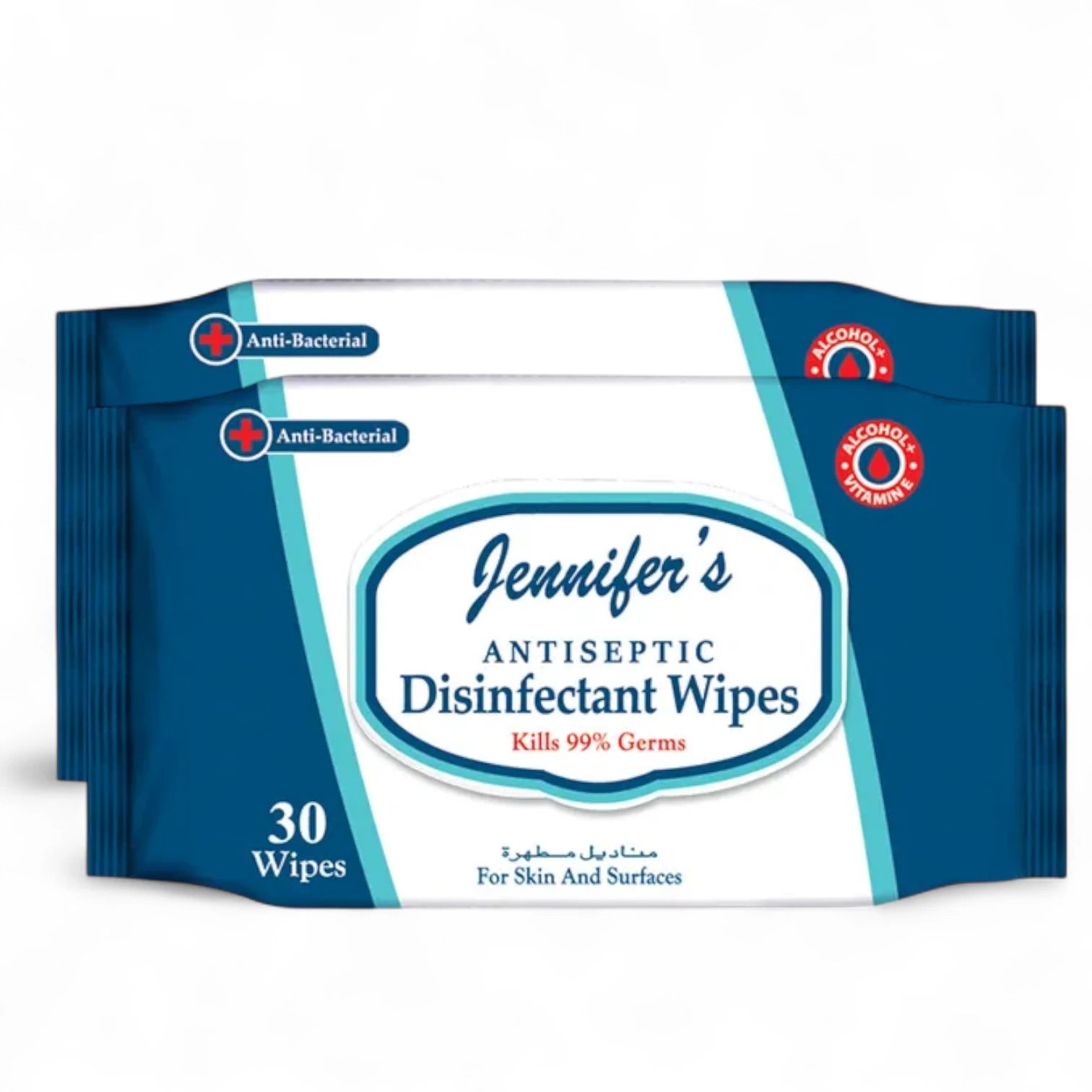 Jennifer’s Antiseptic Disinfectant Wipes 30s x 2 Packs | Kills 99% Germs | Anti-Bacterial Cleaning Wipes for Skin & Surfaces