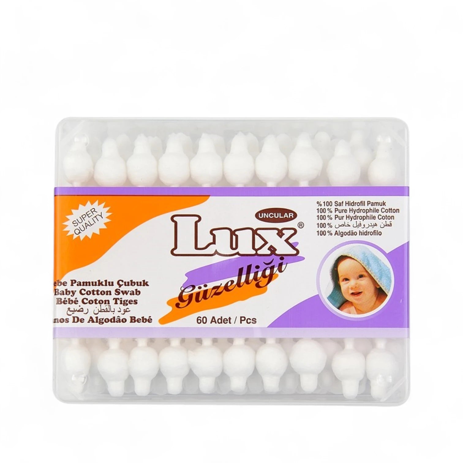 Lux Bebe Baby Cotton Swabs – 60 pcs | Safe & Gentle Cotton Ear Swabs with Stopper for Newborns and Babies - Damoo