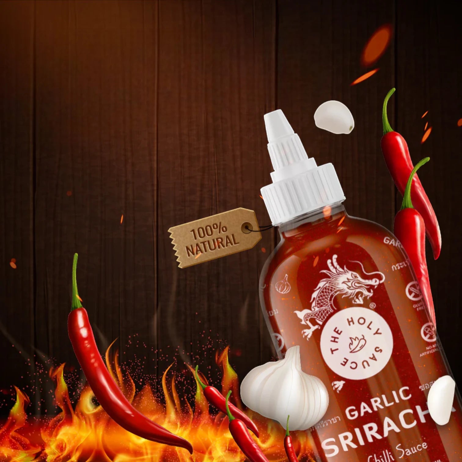 The Holy Sauce Garlic Sriracha Chilli Sauce – 300g | Vegan, Halal, Gluten-Free | Spicy Garlic Heat - Damoo