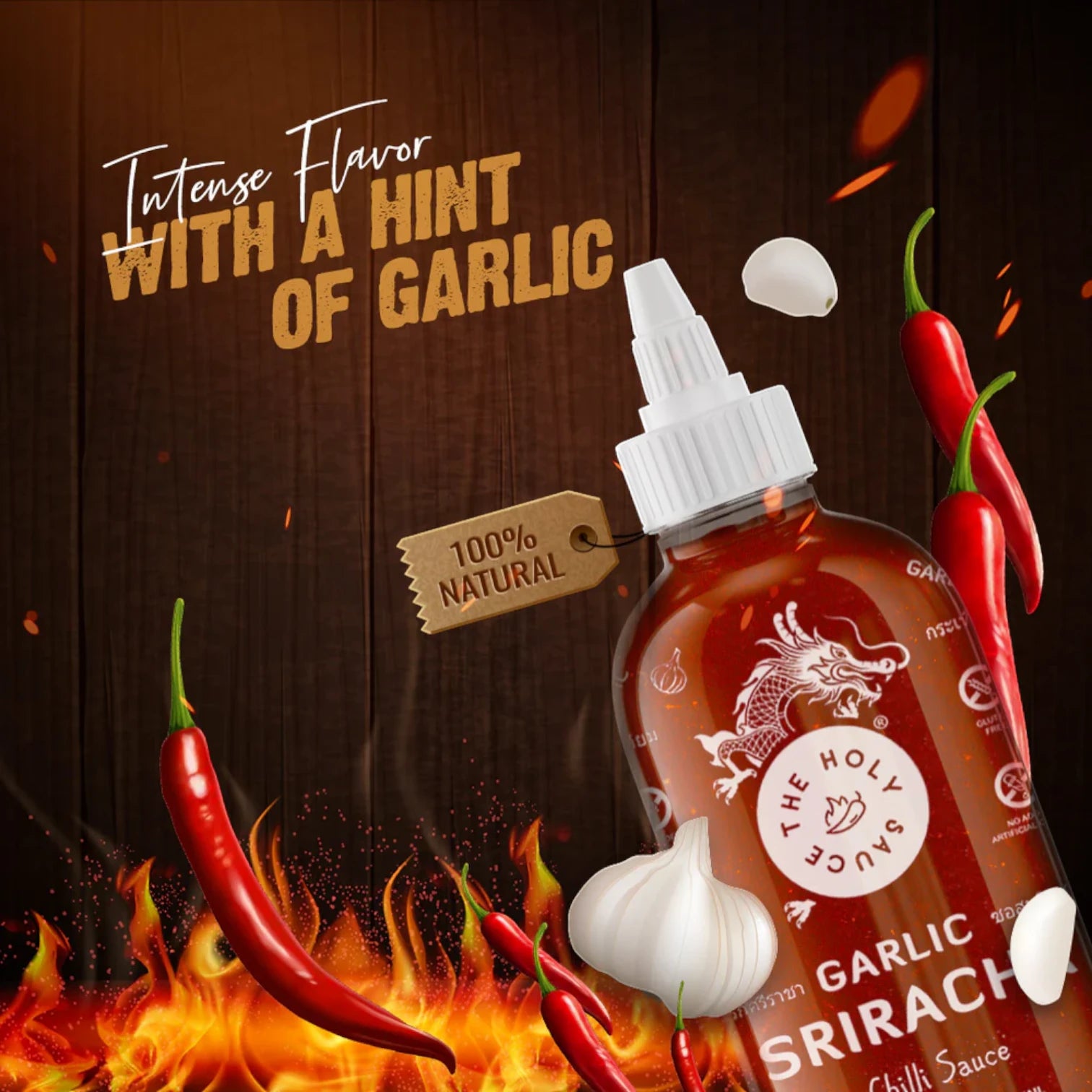 The Holy Sauce Garlic Sriracha Chilli Sauce – 300g | Vegan, Halal, Gluten-Free | Spicy Garlic Heat - Damoo