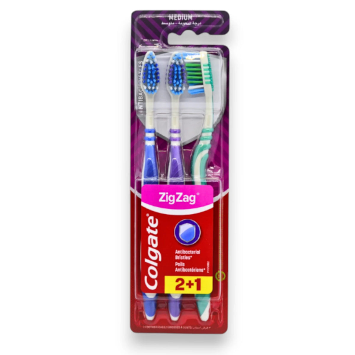 Colgate ZigZag Toothbrush 3 Pack | Medium Bristles | Antibacterial Bristles | Deep Cleaning | Effective Plaque Removal | Oral Care 2+1 Value Pack - Damoo
