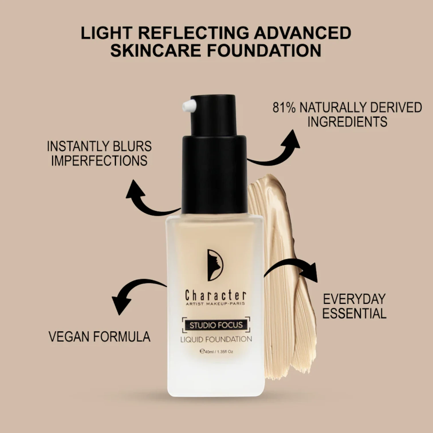 Character Studio Focus Liquid Foundation – Shade Sesame PIF004 | Medium Coverage, Long-Lasting, 40ml - Damoo