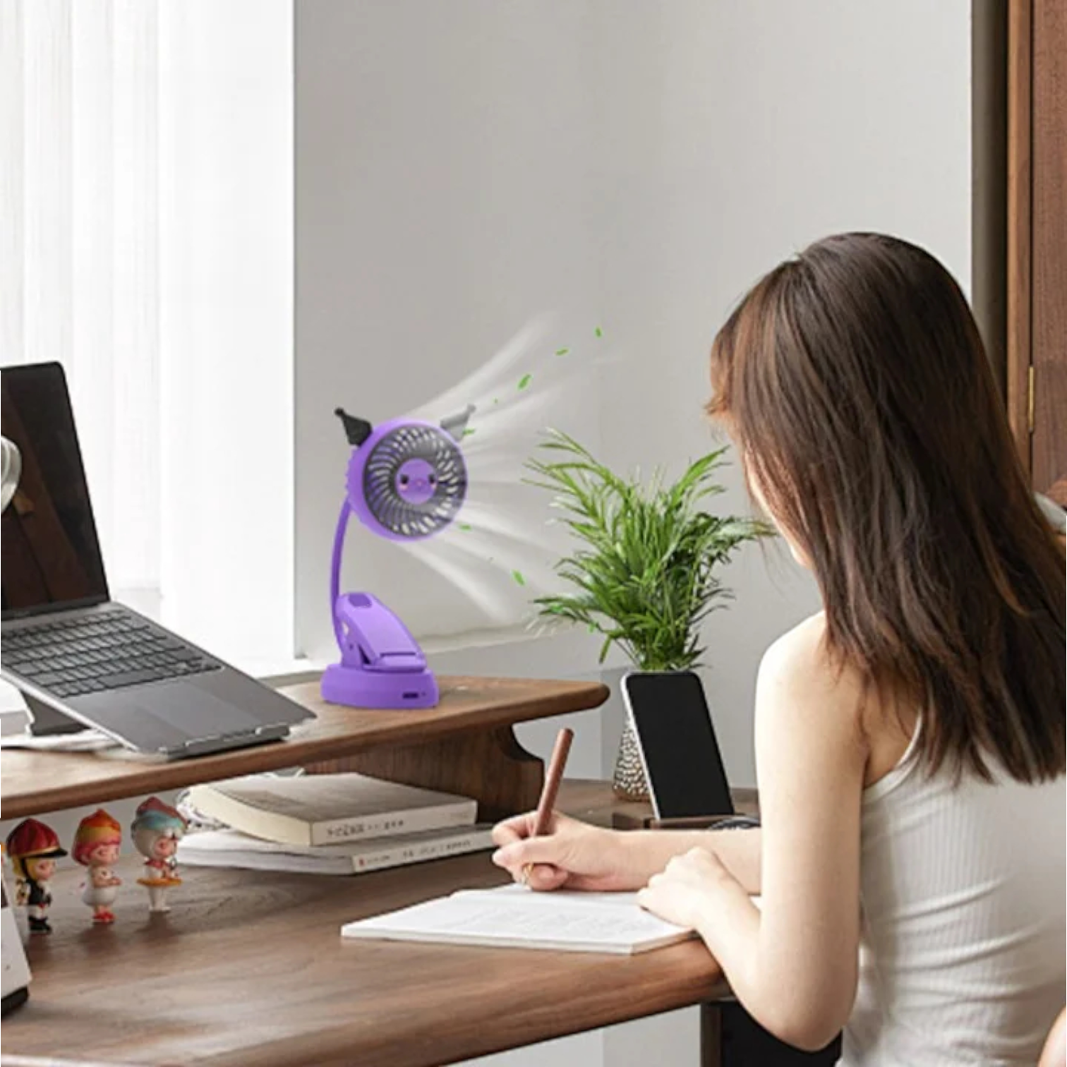 Rechargeable Mini Clip Fan with LED Light – 3 Speed Portable Table Fan | Quiet, Flexible Neck, USB Charging, 500mAh Battery for Home, Office & Travel (Model 563A) - Damoo