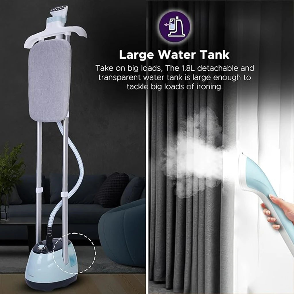 Sonashi SGS-325 Garment Steamer 1800W – Heavy-Duty Fabric Steamer with 1.8L Water Tank, Auto Shut-Off, Overheat Protection, Traditional Ironing Platform & Full Accessories for Home and Professional Use - Damoo