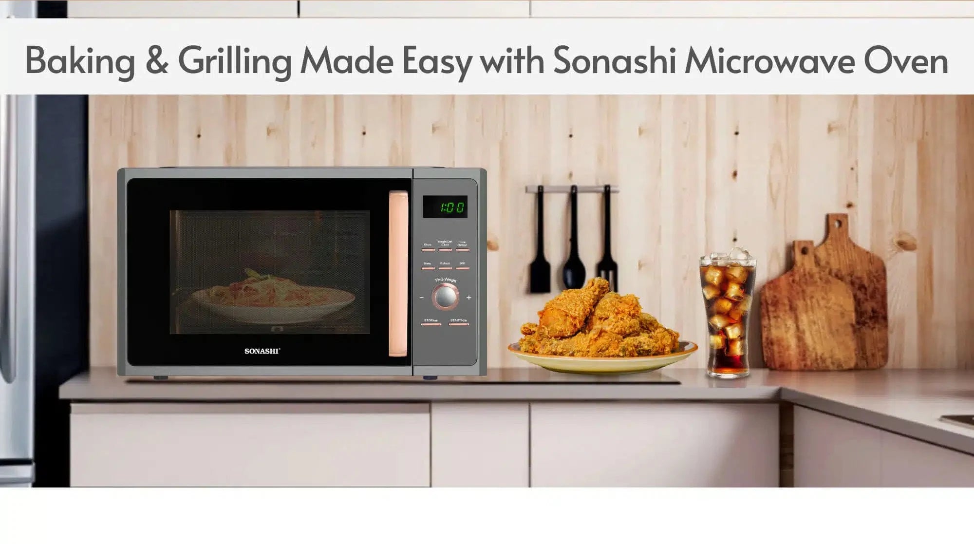 Sonashi 25L Digital Microwave Oven with Touch Control – SMO-925DG | 1000W Power, Grill Function, Child Safety Lock, Fast Heating & Defrost, 5 Power Levels, Pull Handle Door – Ideal for Home & Office Use (Black/White) - Damoo