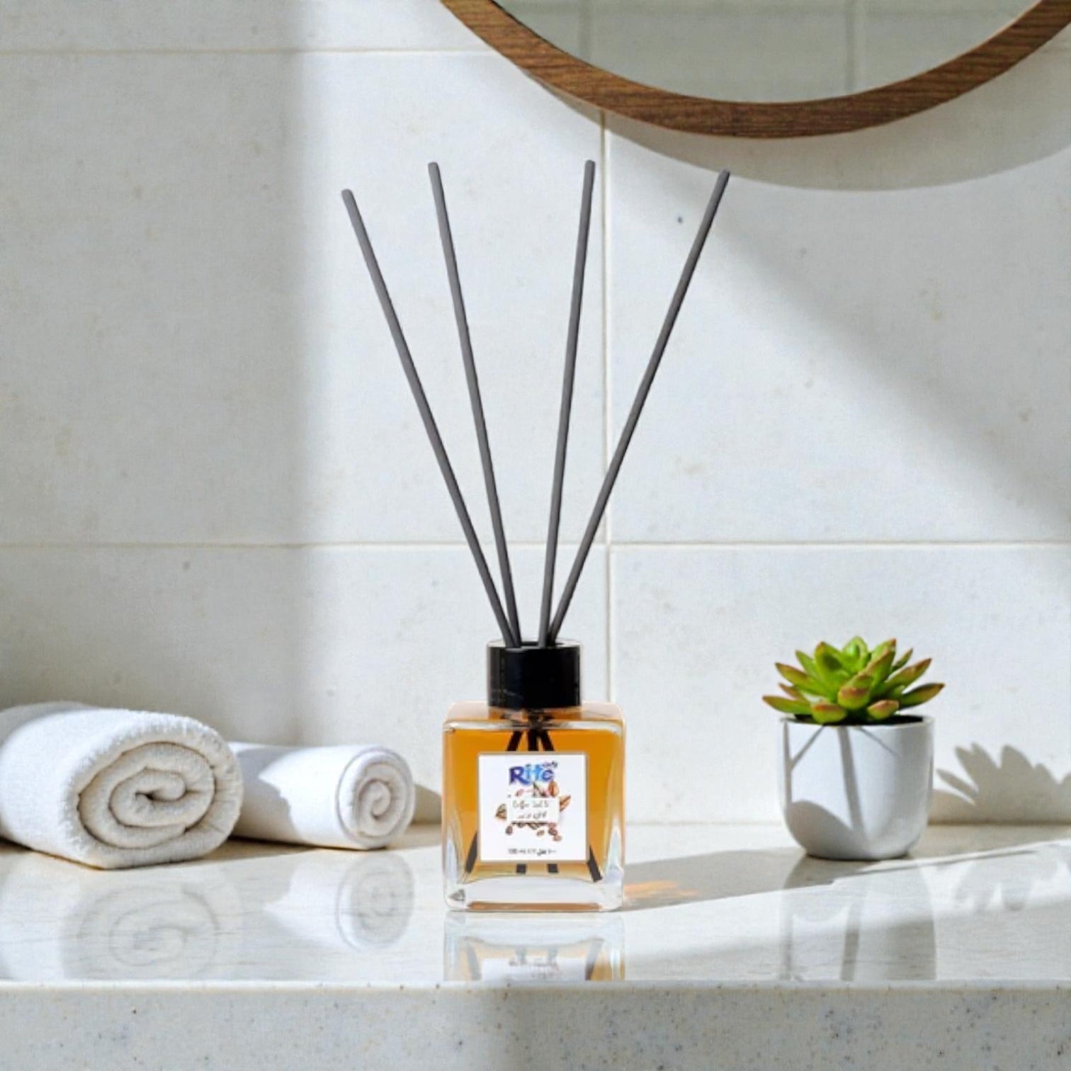 Rite Coffee Latte Reed Diffuser – Long-Lasting Home Fragrance with Decorative Glass Bottle – 100ml Room Freshener - Damoo
