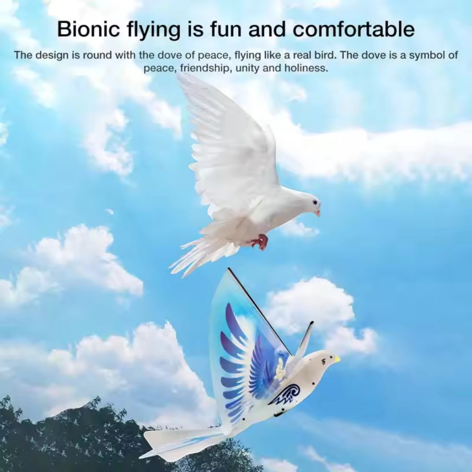 Space Bird Electronic Flying Toy | Self-Flying Bird RC Airplane Drone with Lights 8+ Age | Mini Remote Control Helicopter Glider for Kids & Adults Outdoor Play