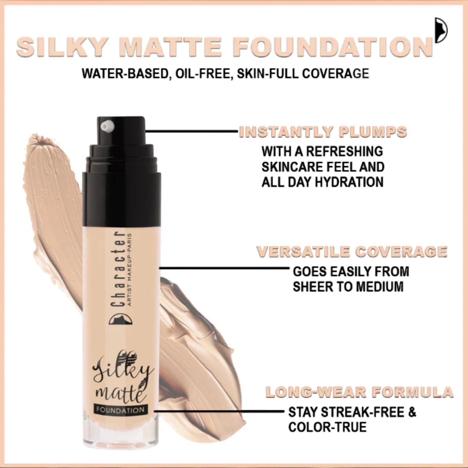 Character Silky Matte Foundation - Haifa (SMF002) | Water-Based, Oil-Free, 86% Skincare Formula, Long-Lasting 8-Hour Coverage, Hydrating & Anti-Inflammatory - Damoo