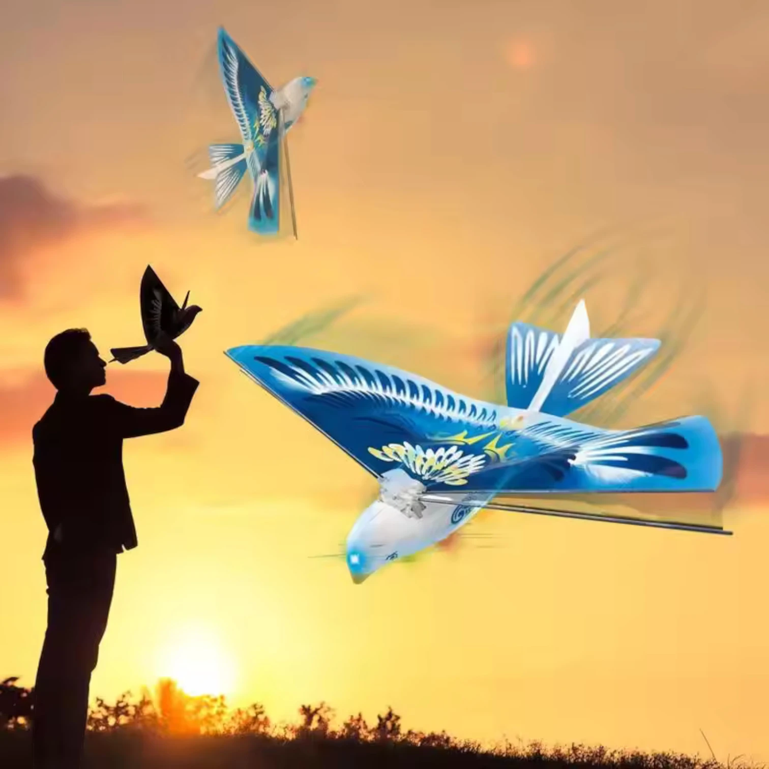 Space Bird Electronic Flying Toy | Self-Flying Bird RC Airplane Drone with Lights 8+ Age | Mini Remote Control Helicopter Glider for Kids & Adults Outdoor Play