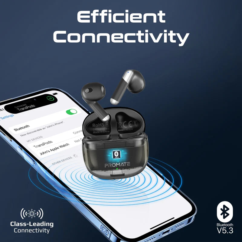 Promate Lush-Pro TWS Earbuds with IntelliTouch, Bluetooth 5.4, Dual Mic, 6H Playtime, 35H Standby, IPX4 Water-Resistant, High-Fidelity Sound – Comfortable & Stylish Wireless Earbuds for iPhone & Android - Damoo