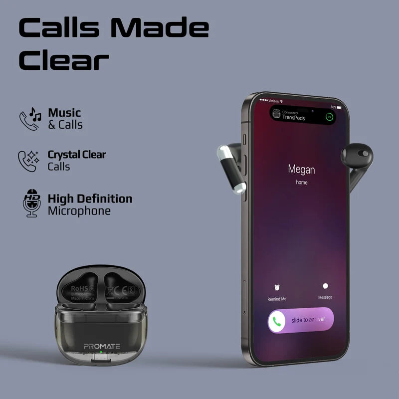 Promate Lush-Pro TWS Earbuds with IntelliTouch, Bluetooth 5.4, Dual Mic, 6H Playtime, 35H Standby, IPX4 Water-Resistant, High-Fidelity Sound – Comfortable & Stylish Wireless Earbuds for iPhone & Android - Damoo