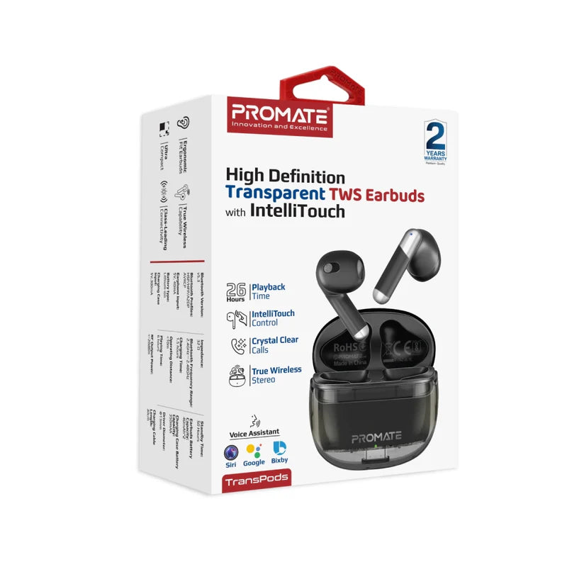 Promate Lush-Pro TWS Earbuds with IntelliTouch, Bluetooth 5.4, Dual Mic, 6H Playtime, 35H Standby, IPX4 Water-Resistant, High-Fidelity Sound – Comfortable & Stylish Wireless Earbuds for iPhone & Android - Damoo