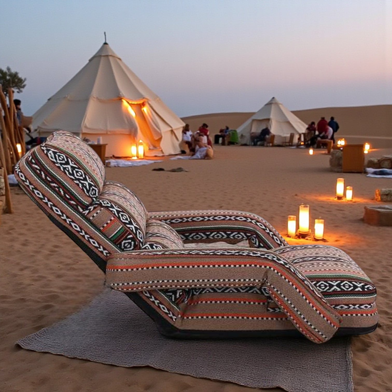 Arabic Traditional Camping Floor Chair with Hand Support – Adjustable Folding Majlis Chair with 5 Recline Angles, Cushioned Backrest & Portable Fold-Flat Design for Meditation, Reading & Gaming