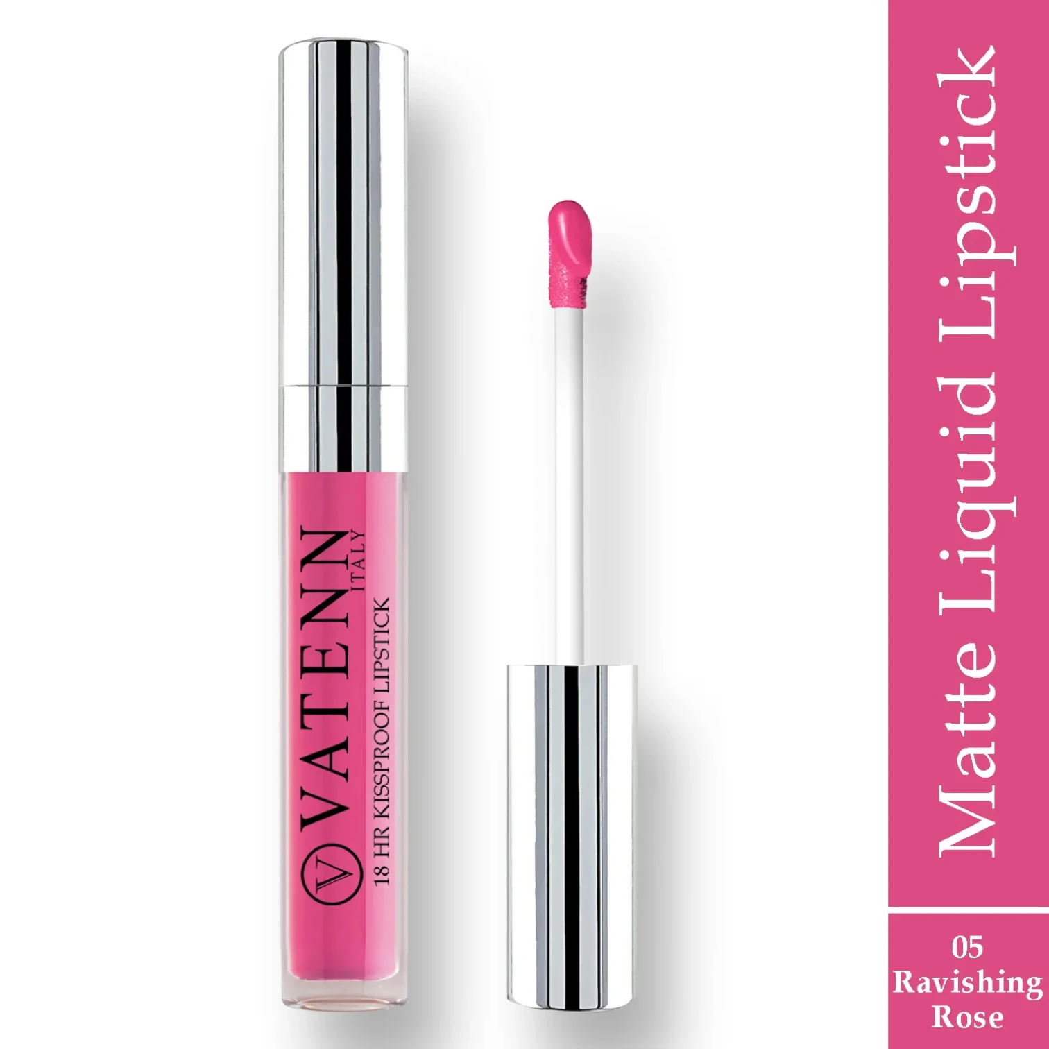 Vatenn Italy 18Hrs Kissproof Liquid Lipstick – Shade 05 Ravishing Rose. Romantic rose matte shade, waterproof & transfer-proof, with one-swipe pigment & non-drying comfort. - Damoo