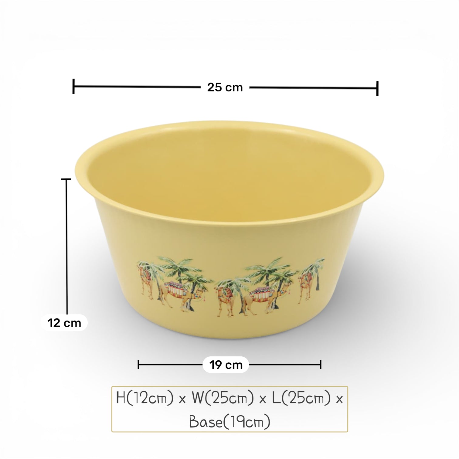 Camel Print Plastic Washing Basin (12H x 25L × 25W CM) – Multipurpose Household Bowl with or without Handles, Lightweight Laundry, Cleaning & Kitchen Basin - Damoo