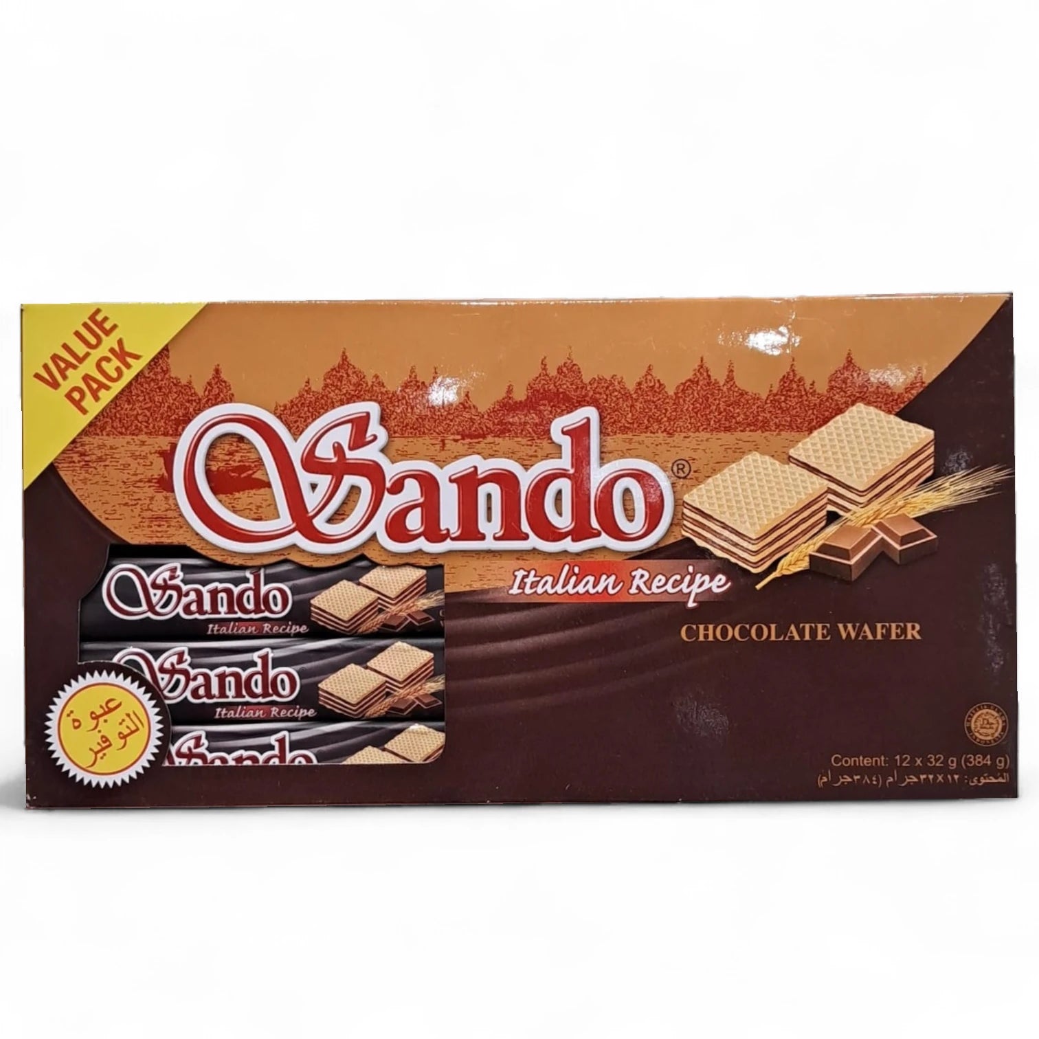 Sando Chocolate Wafer Value Pack – 12 x 32g – Italian Recipe Crispy Wafers with Rich Chocolate Cream Filling – Total 384g – Perfect for Snacking & Sharing - Damoo