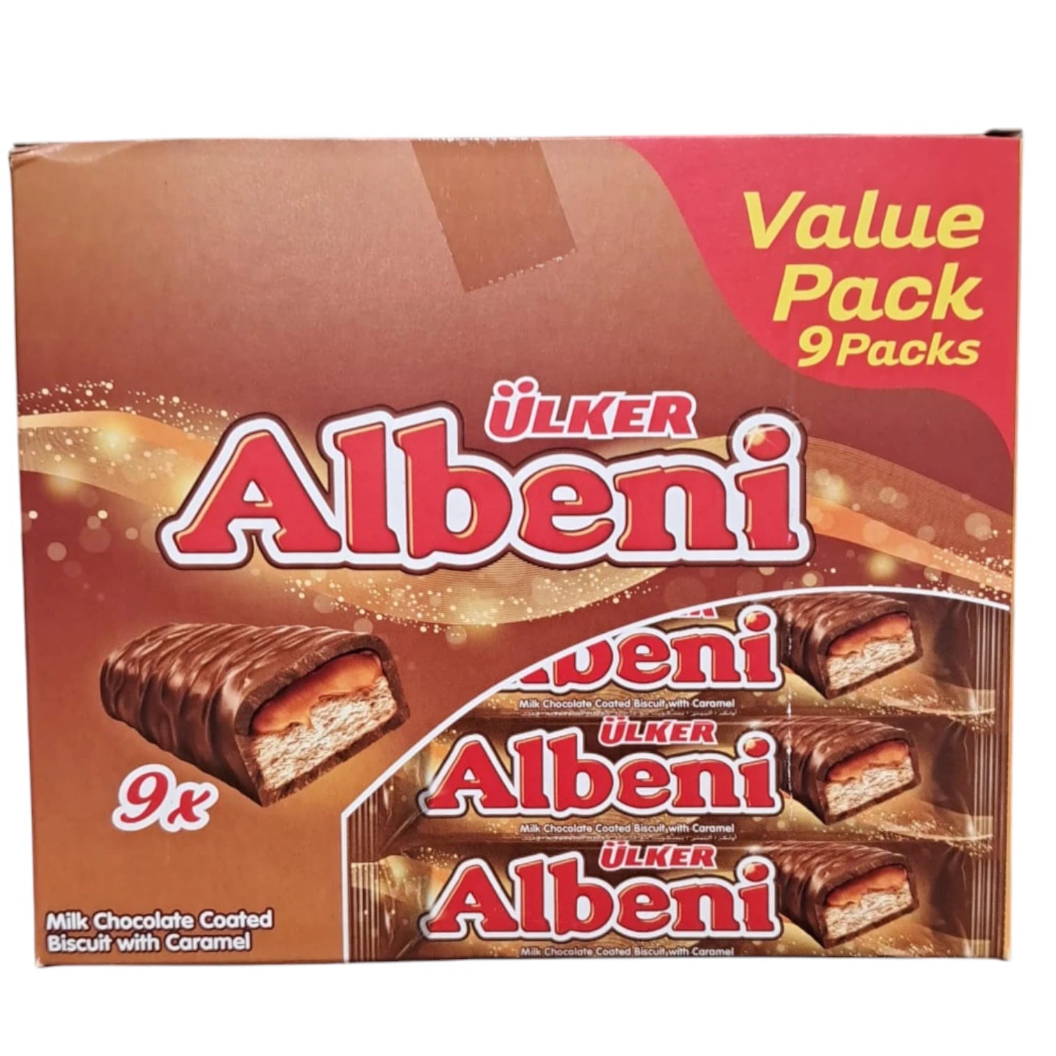 Ulker Albeni Milk Chocolate Coated Biscuit with Caramel – Value Pack of 9 x 31g Bars (279g Total) – Delicious Snack for All Ages - Damoo