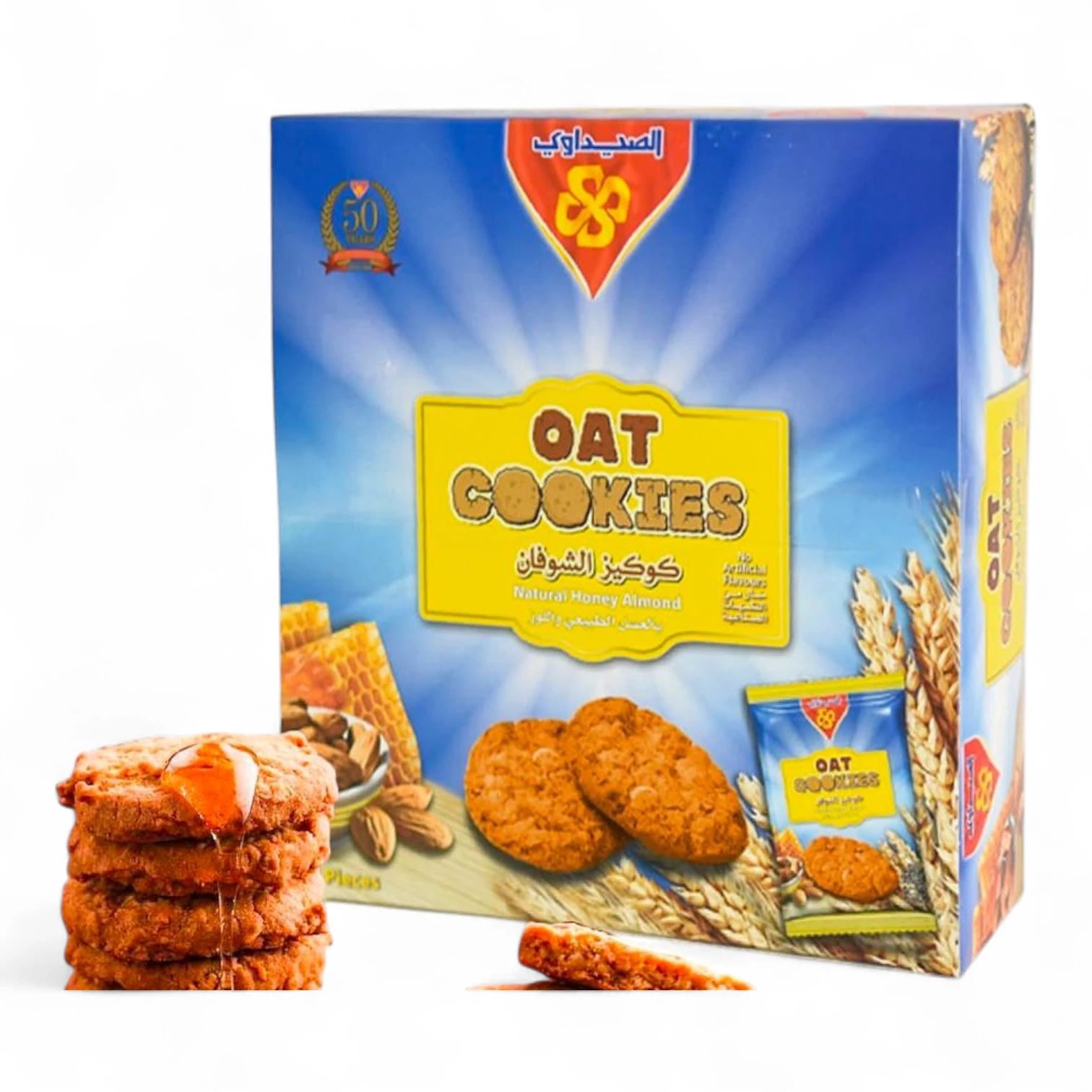 Al Seedawi Natural Honey Almond Oat Cookies – 216g | Soft Oat Cookies with Real Honey & Almonds | Healthy Snack Option - Damoo