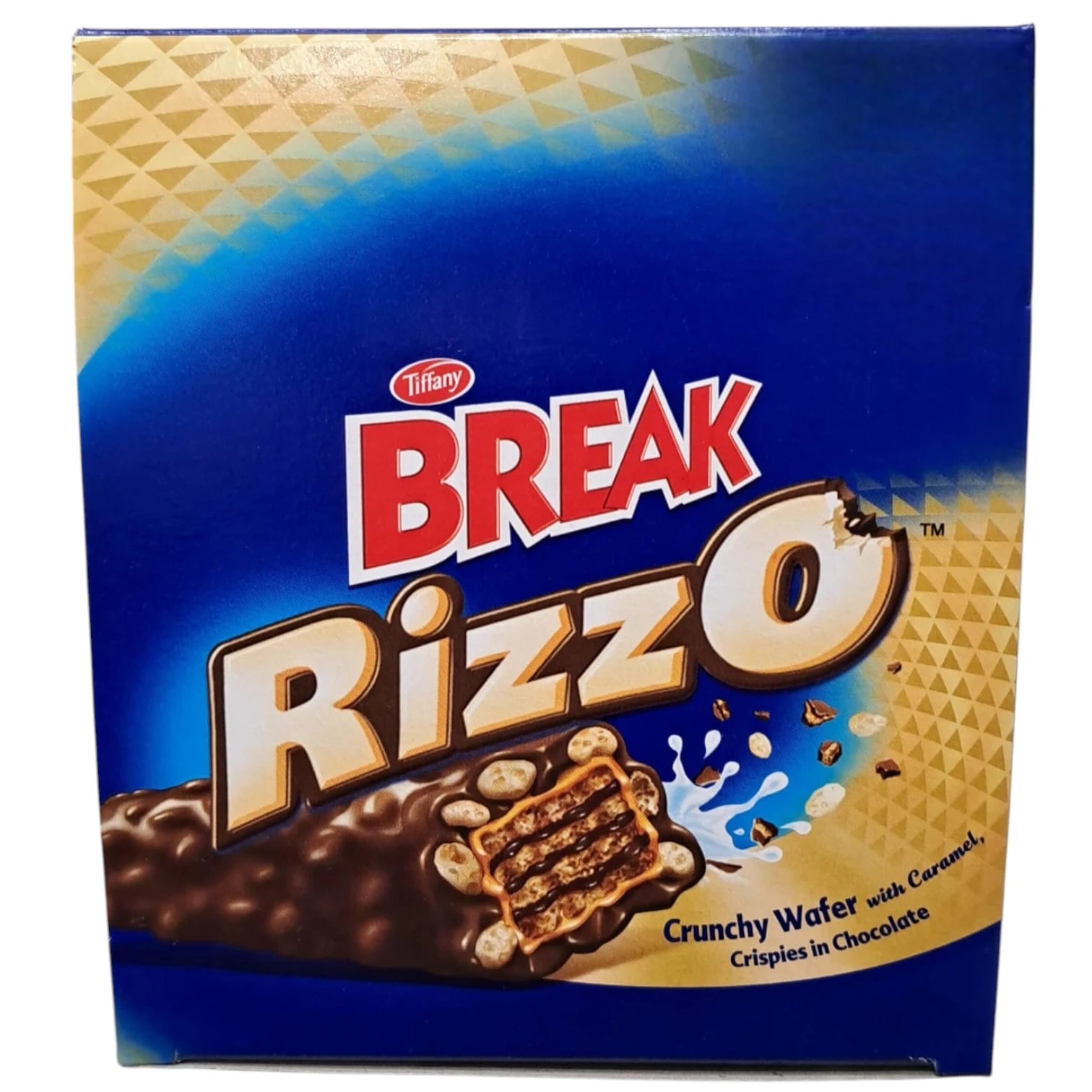 Tiffany Break RizzO Chocolate Bars – 12 x 28g, Crunchy Wafer with Caramel & Crispies in Milk Chocolate - Damoo